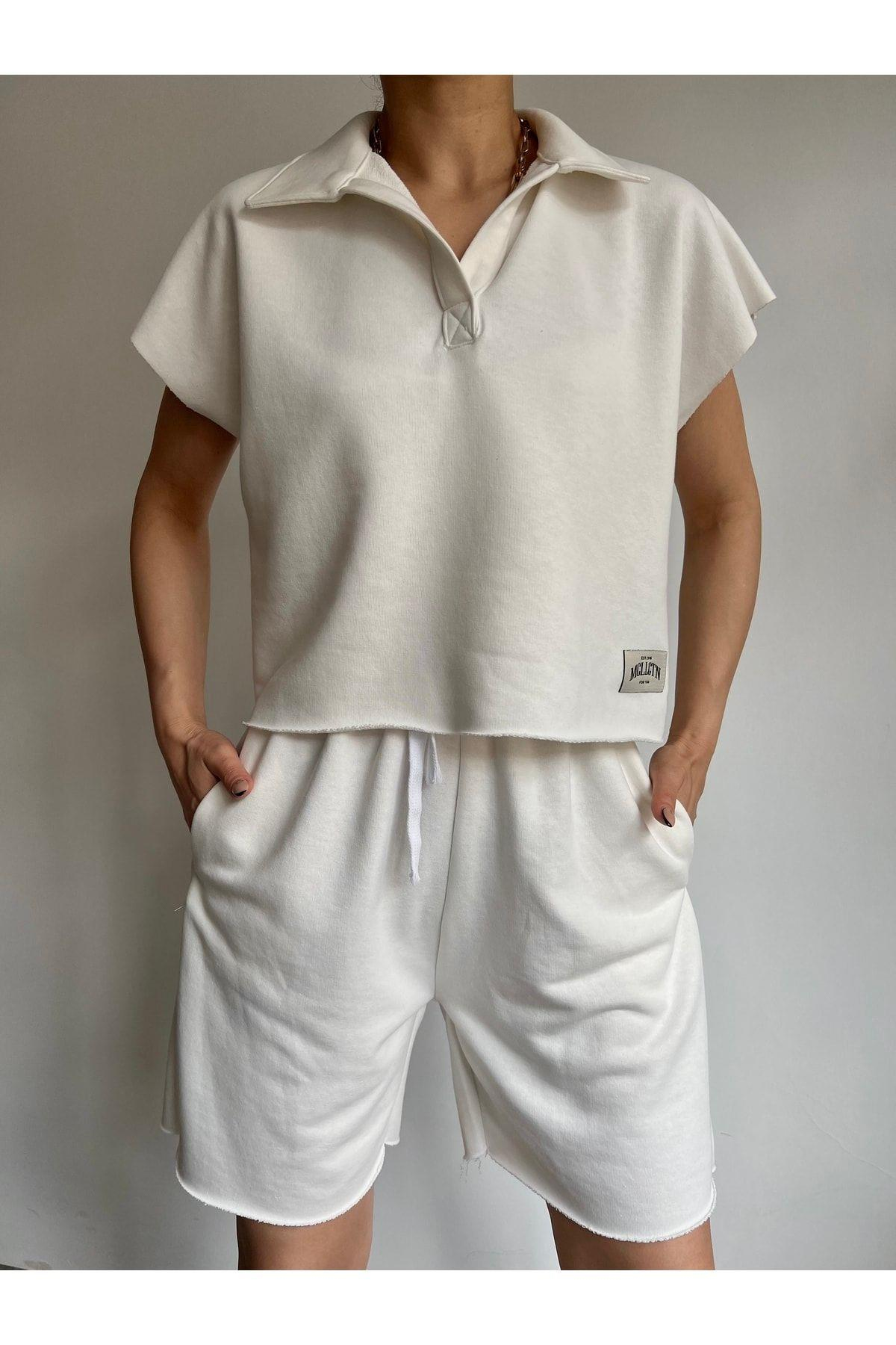 Polo Yaka Beyaz Şort Takım