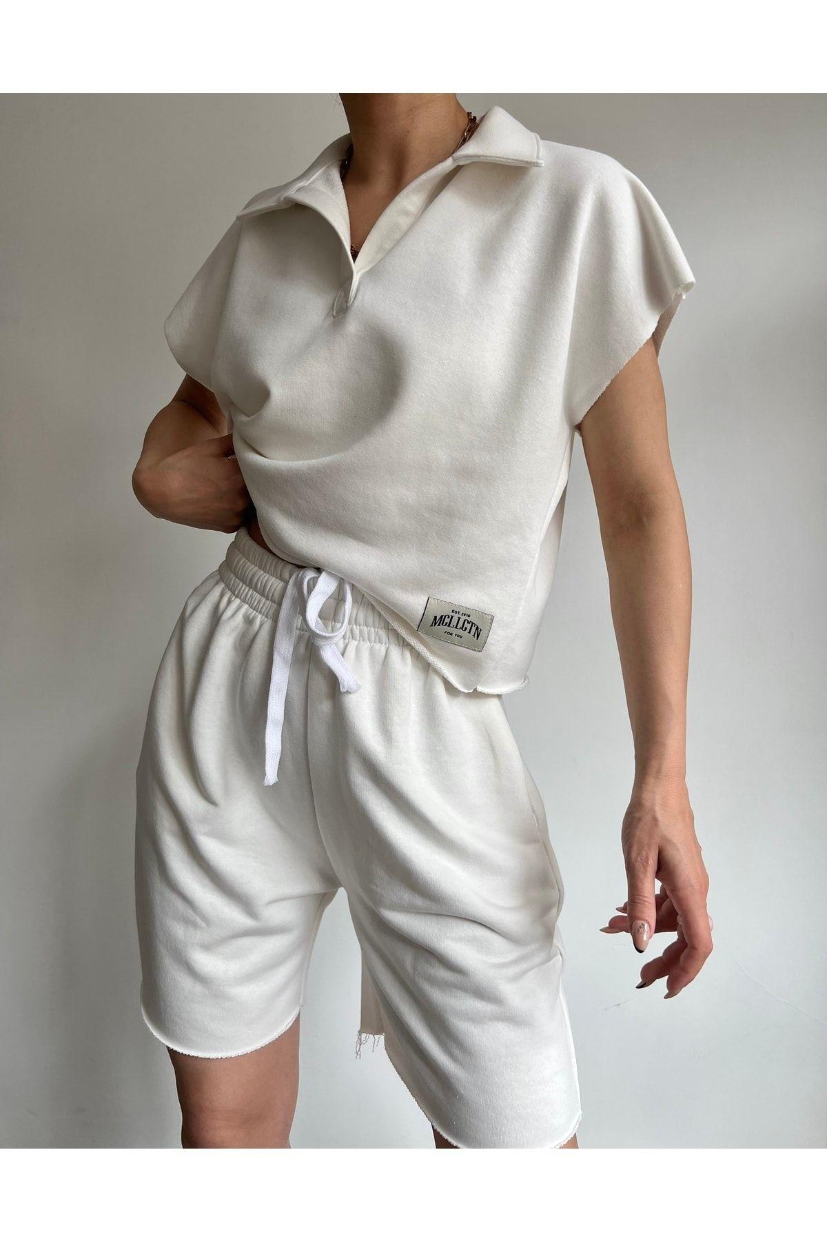 Polo Yaka Beyaz Şort Takım