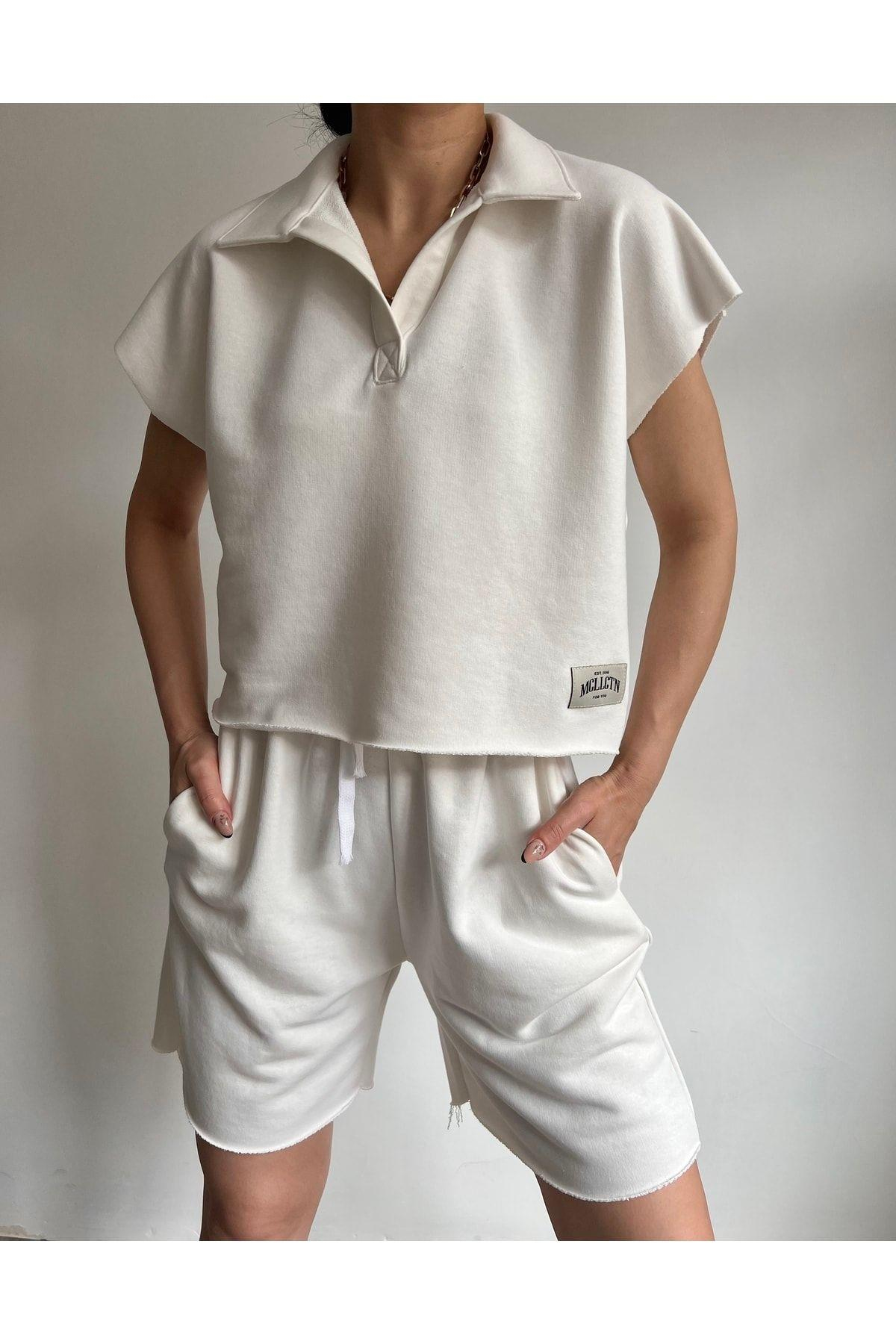 Polo Yaka Beyaz Şort Takım