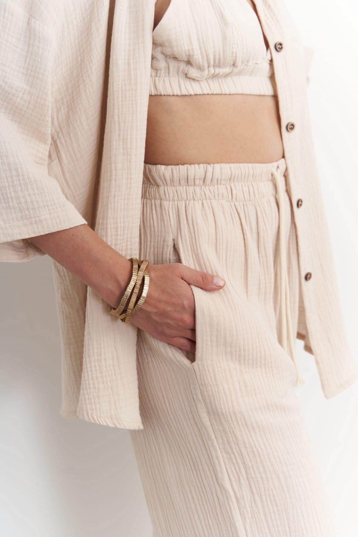 Reyna Koyu Bej Müslin Üçlü Takım