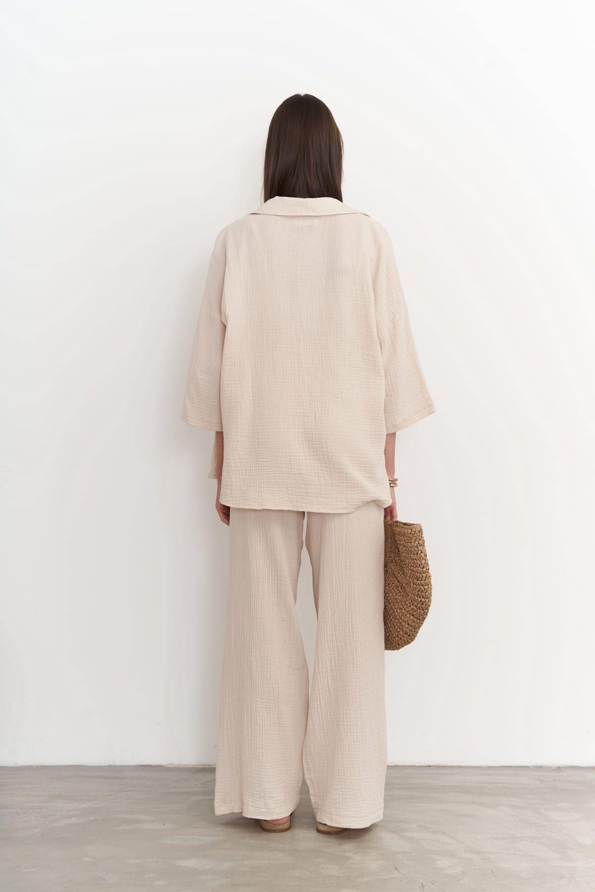 Reyna Koyu Bej Müslin Üçlü Takım