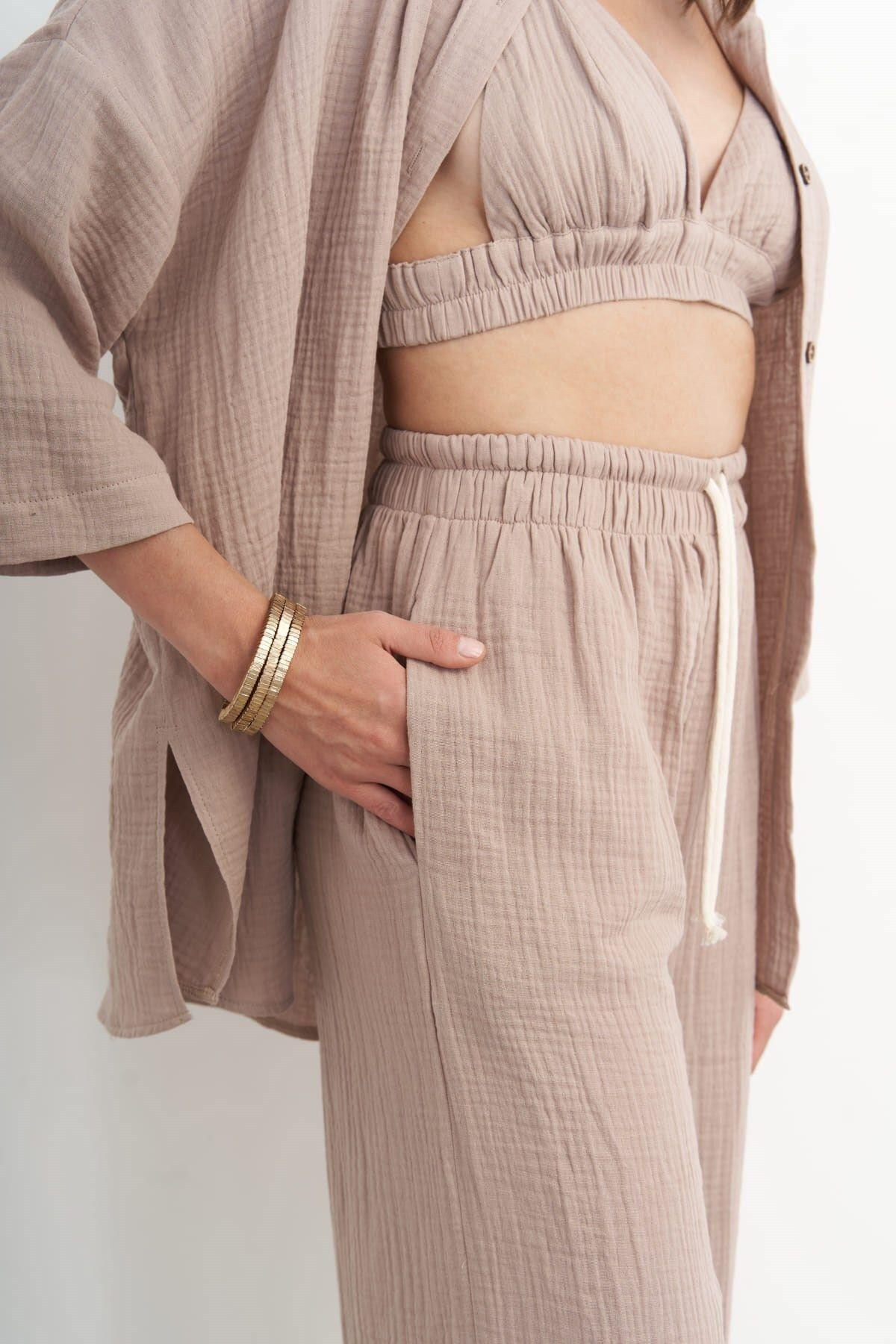 Reyna Light Brown Muslin 3 Piece Set