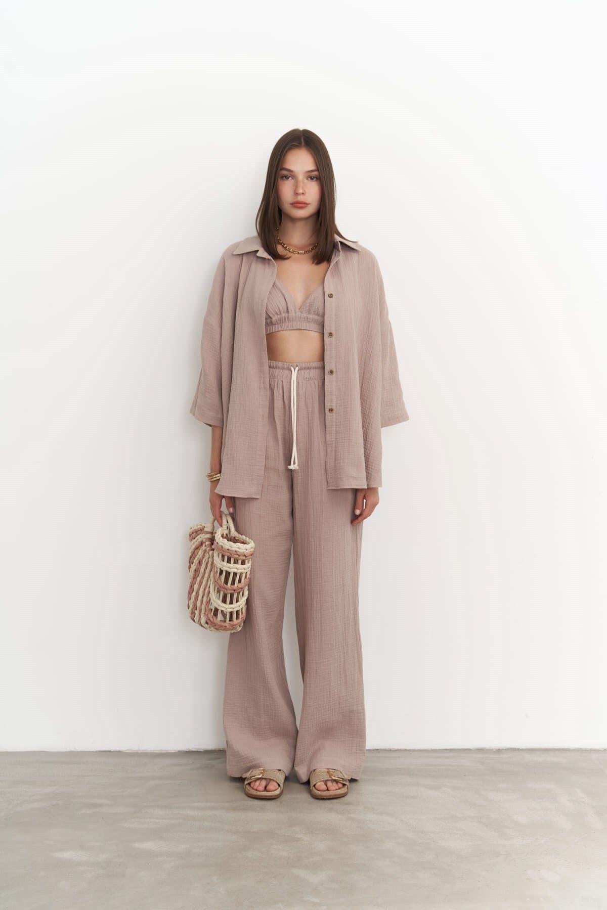 Reyna Light Brown Muslin 3 Piece Set