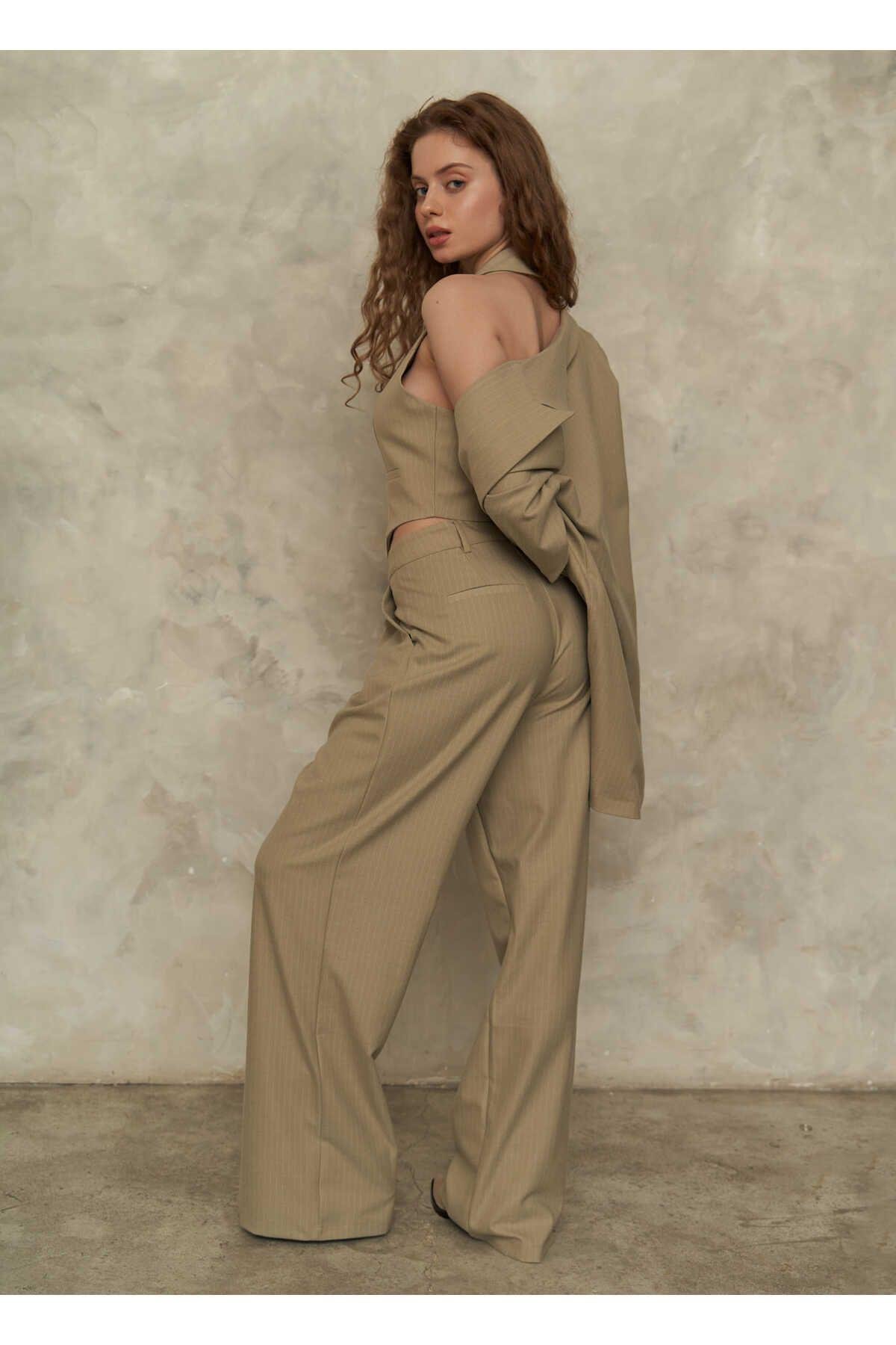 Rosali Olive Green Üçlü Blazer Ceket Takım