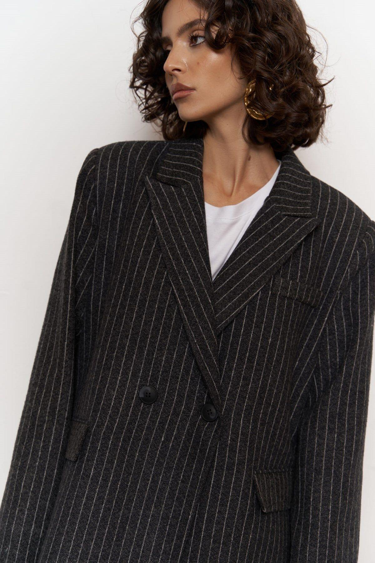 Rosalind Antrasit Çizgili Blazer Ceket