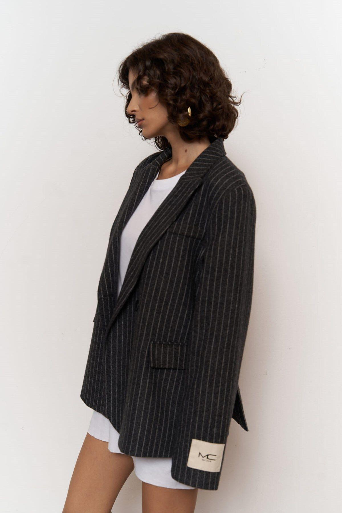 Rosalind Antrasit Çizgili Blazer Ceket