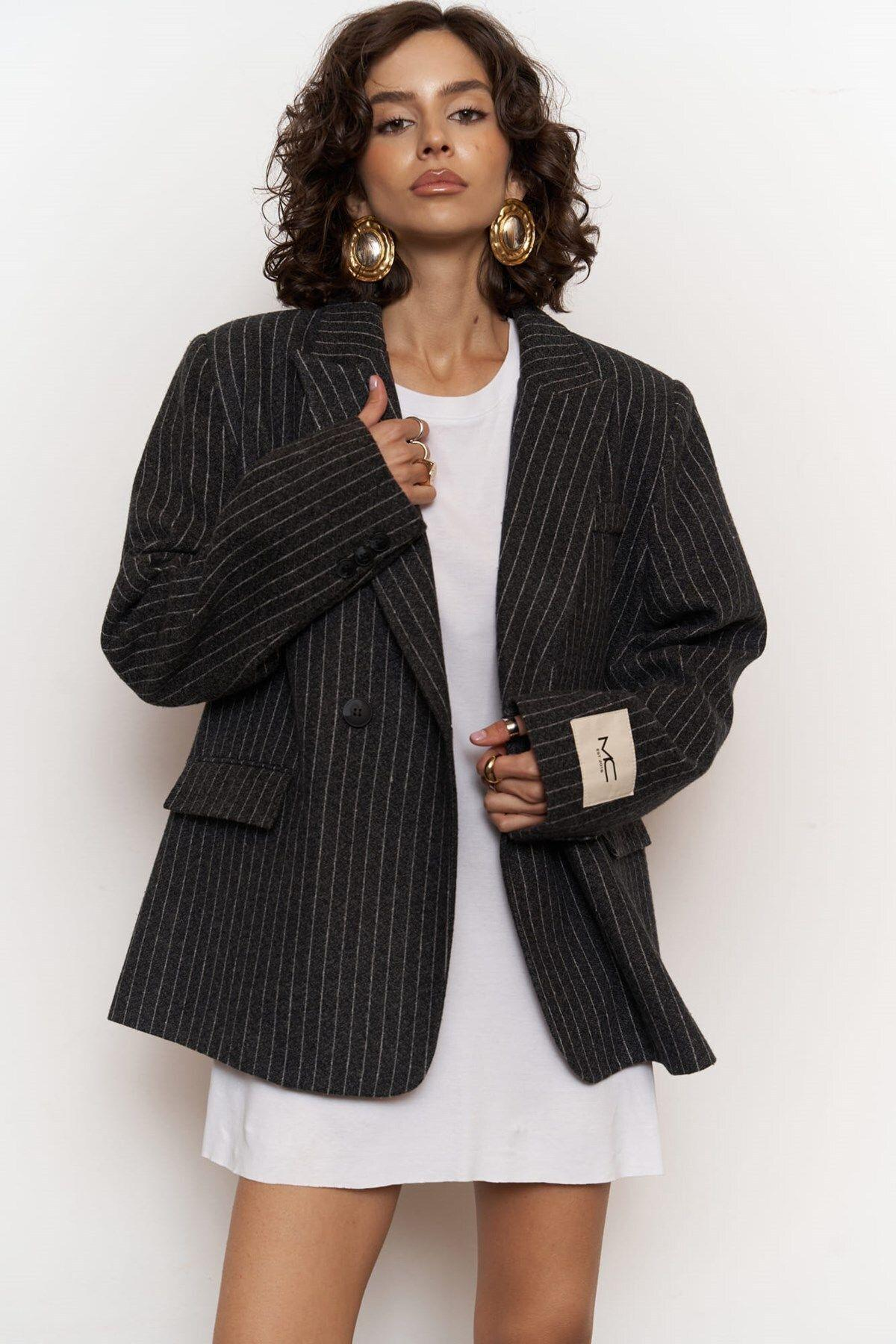 Rosalind Antrasit Çizgili Blazer Ceket