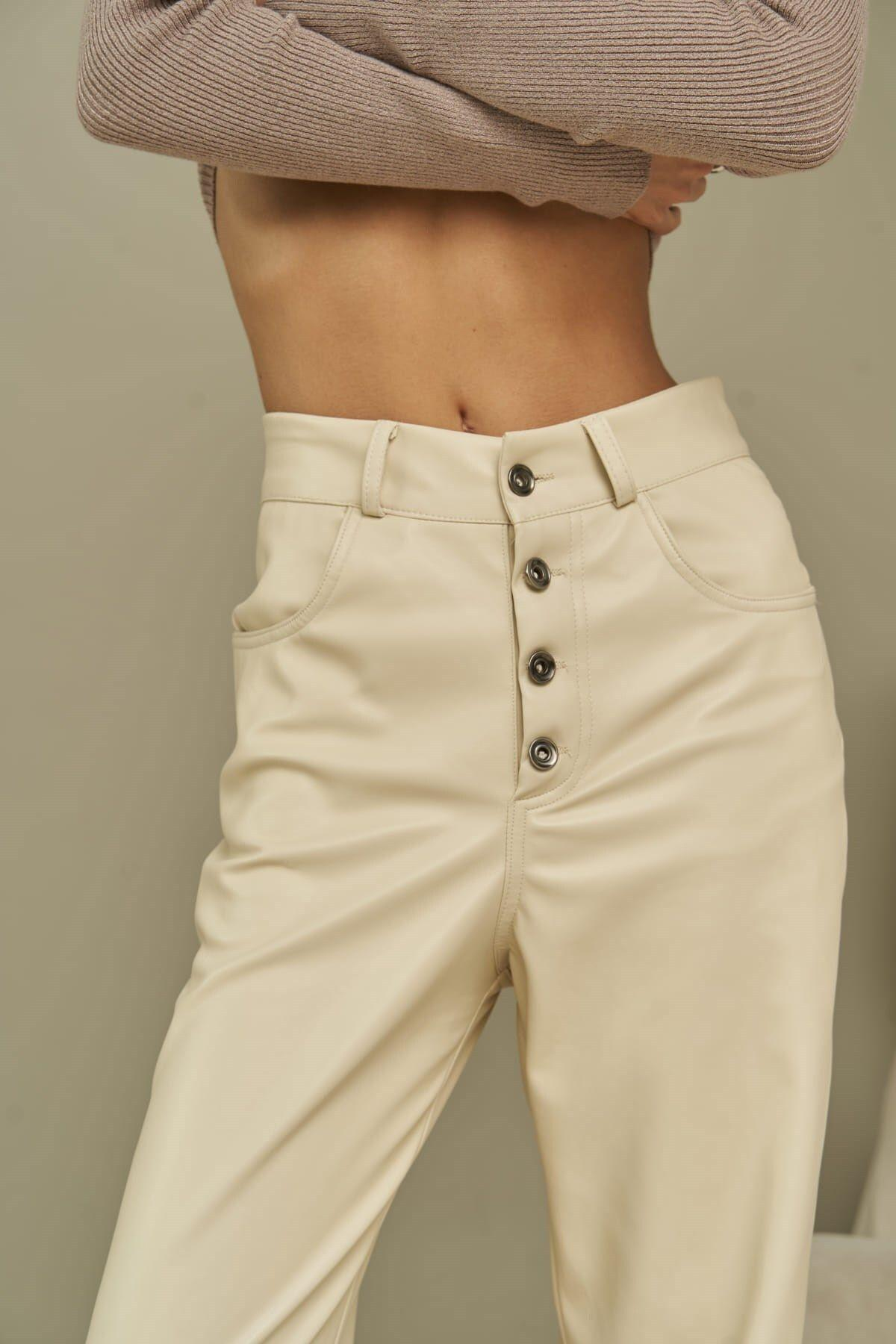 Scott Beige Leather Trousers