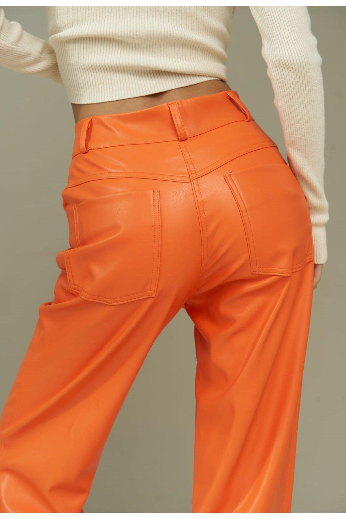 Scott Orange Leather Trousers