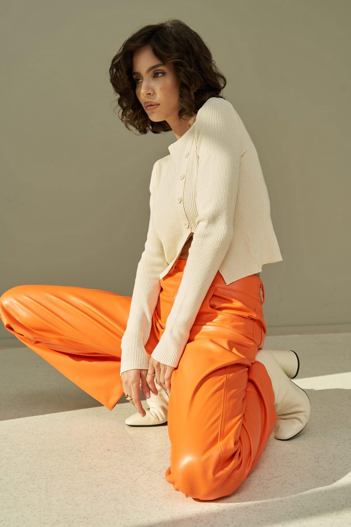 Scott Orange Leather Trousers