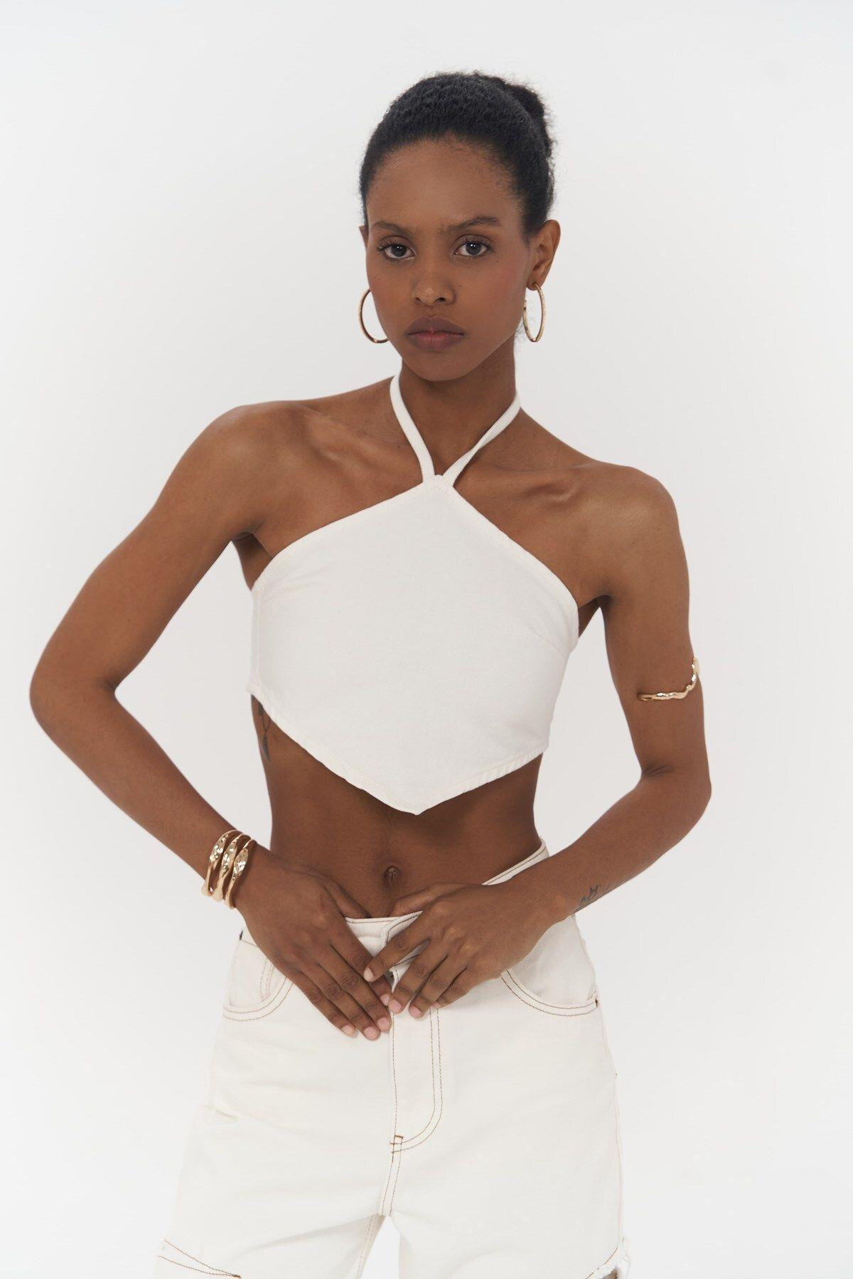 Seday White Triangle Denim Crop