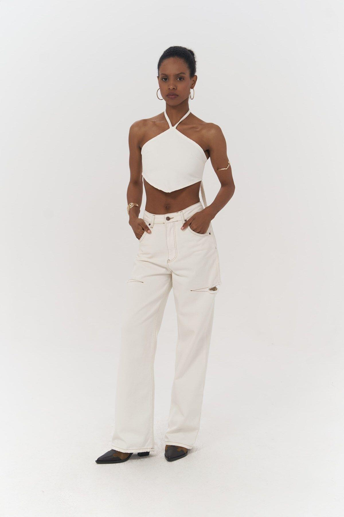 Seday White Triangle Denim Crop