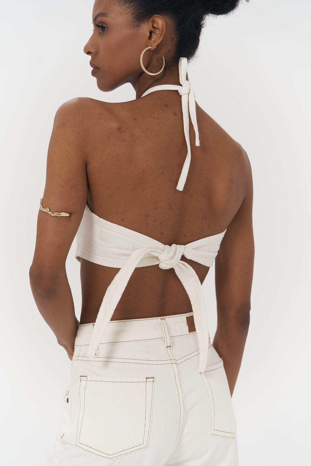 Seday White Triangle Denim Crop