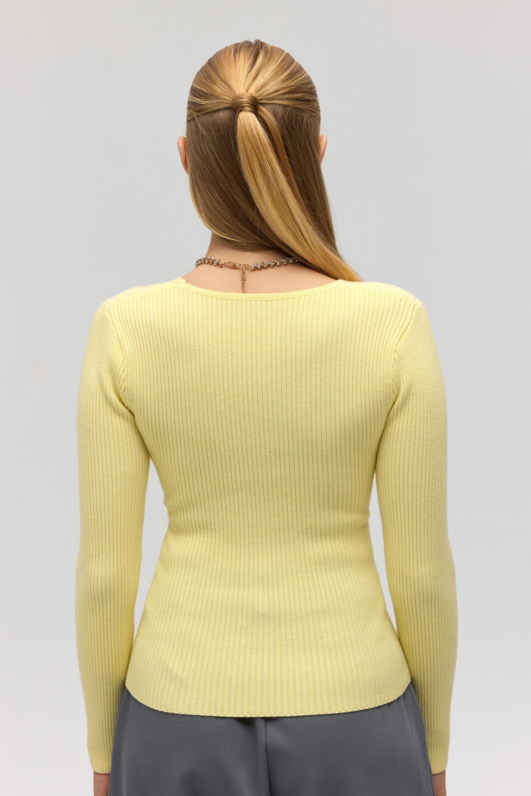 Soren Çapraz Detay Sarı Triko Kazak