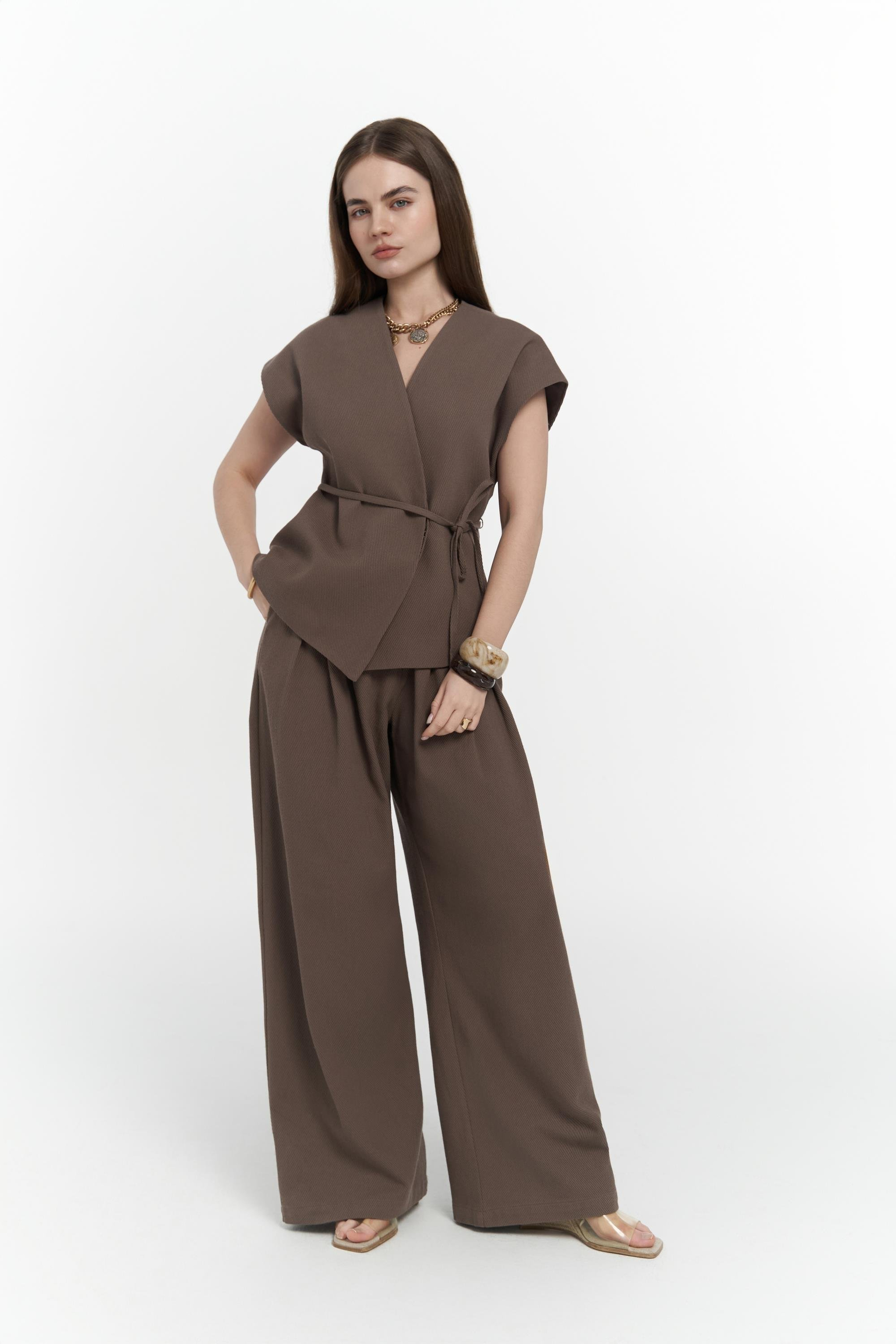 Sorrenio Açık Kahve Yelek Pantolon Takım