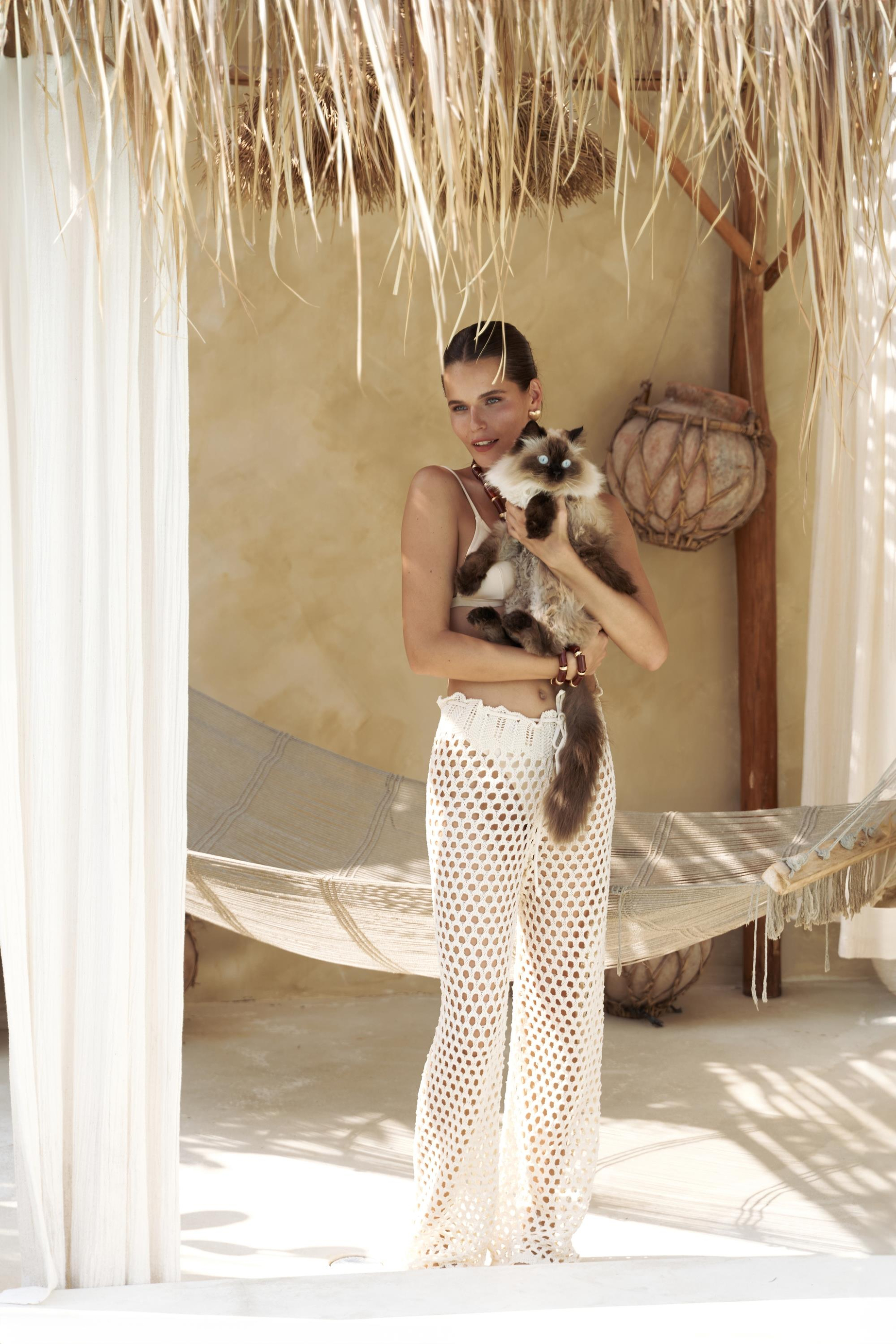 Bohemai Texas Beige Ajur Trousers with Drawstring