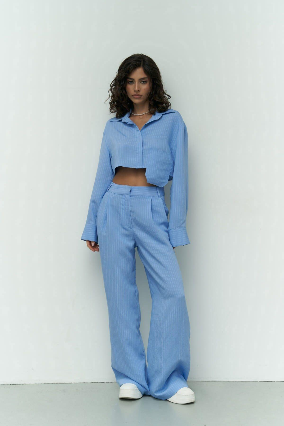 Valente Blue Crop Shirt & Pants Set