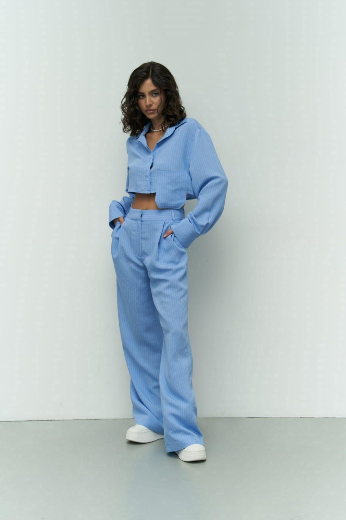 Valente Blue Crop Shirt & Pants Set