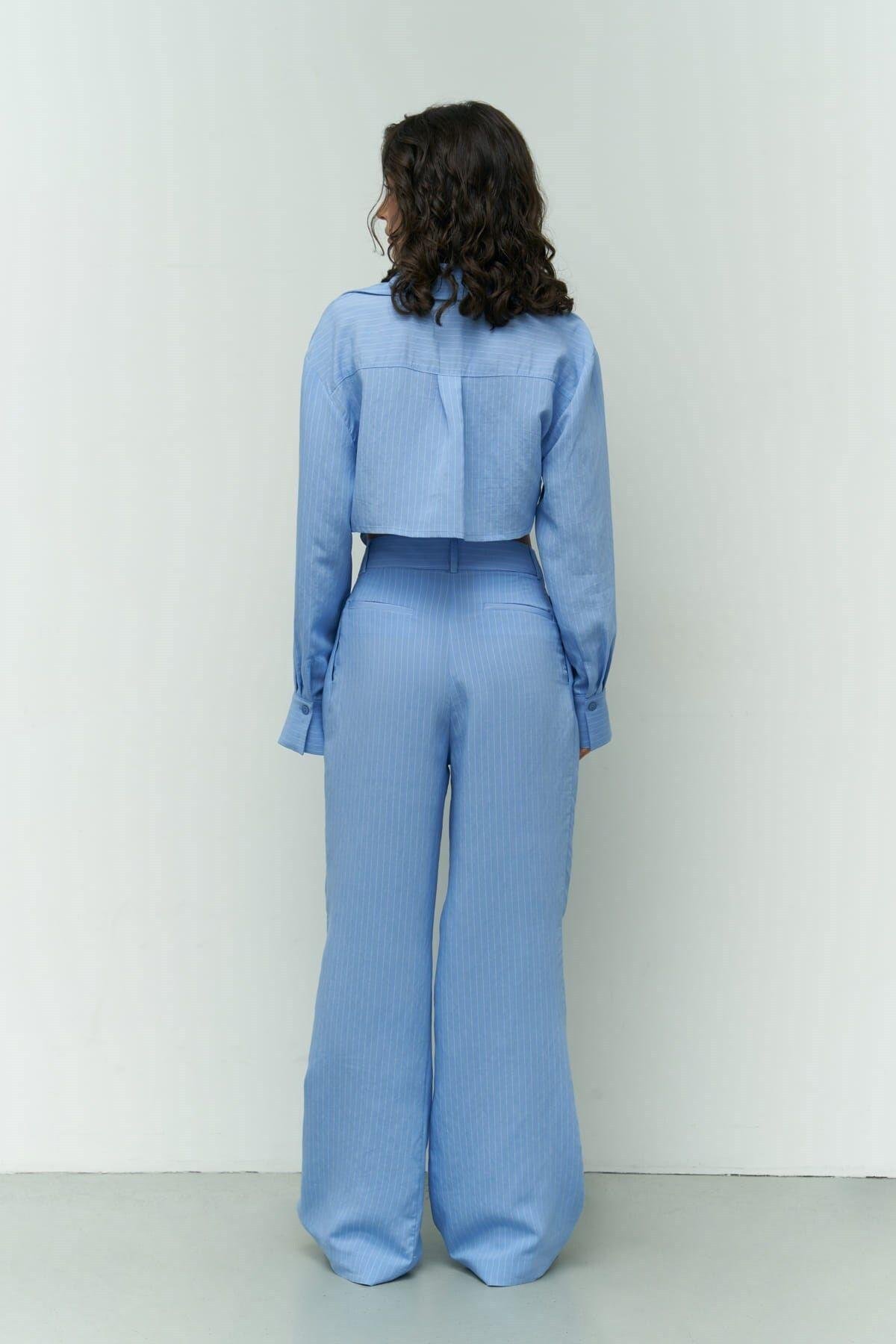 Valente Blue Crop Shirt & Pants Set