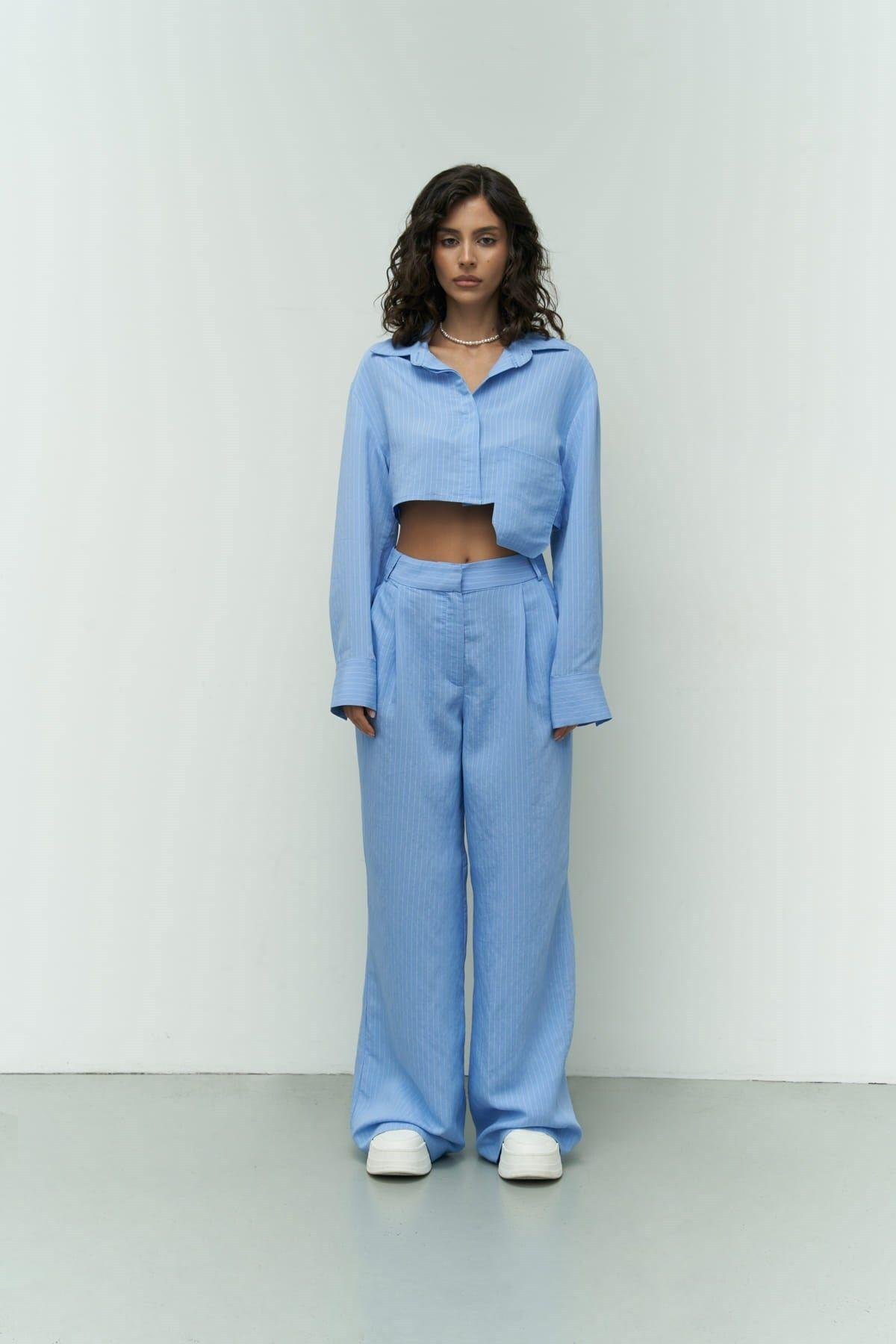 Valente Blue Crop Shirt & Pants Set
