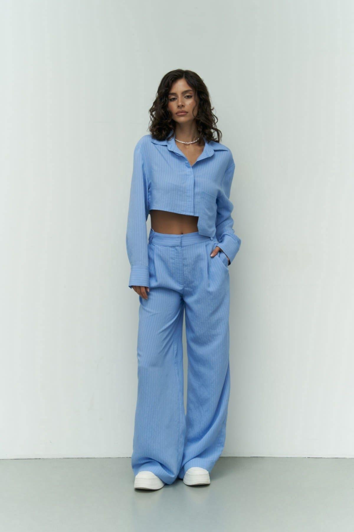 Valente Blue Crop Shirt & Pants Set