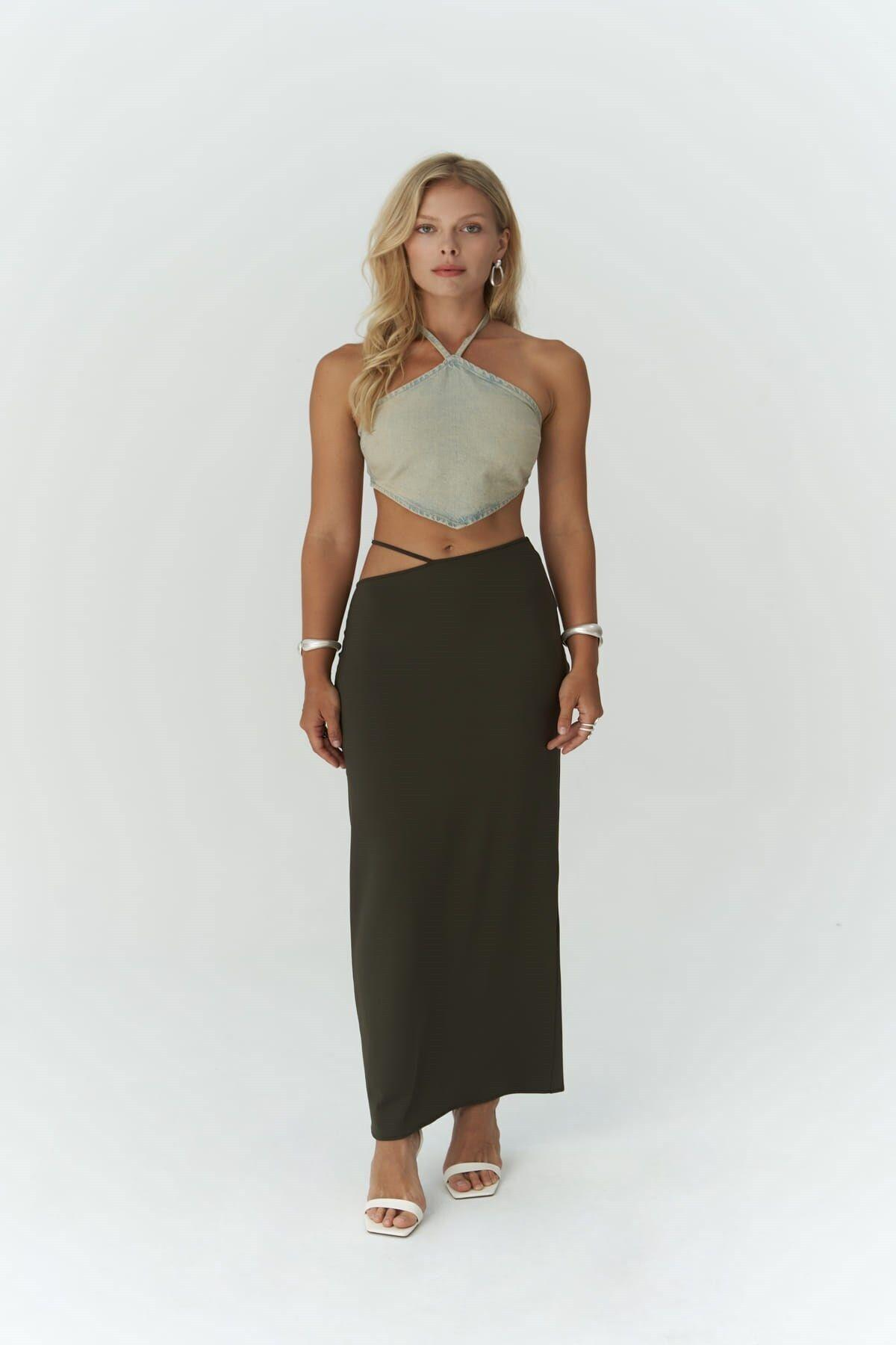 Willy Khaki Long Skirt with Rope Detail