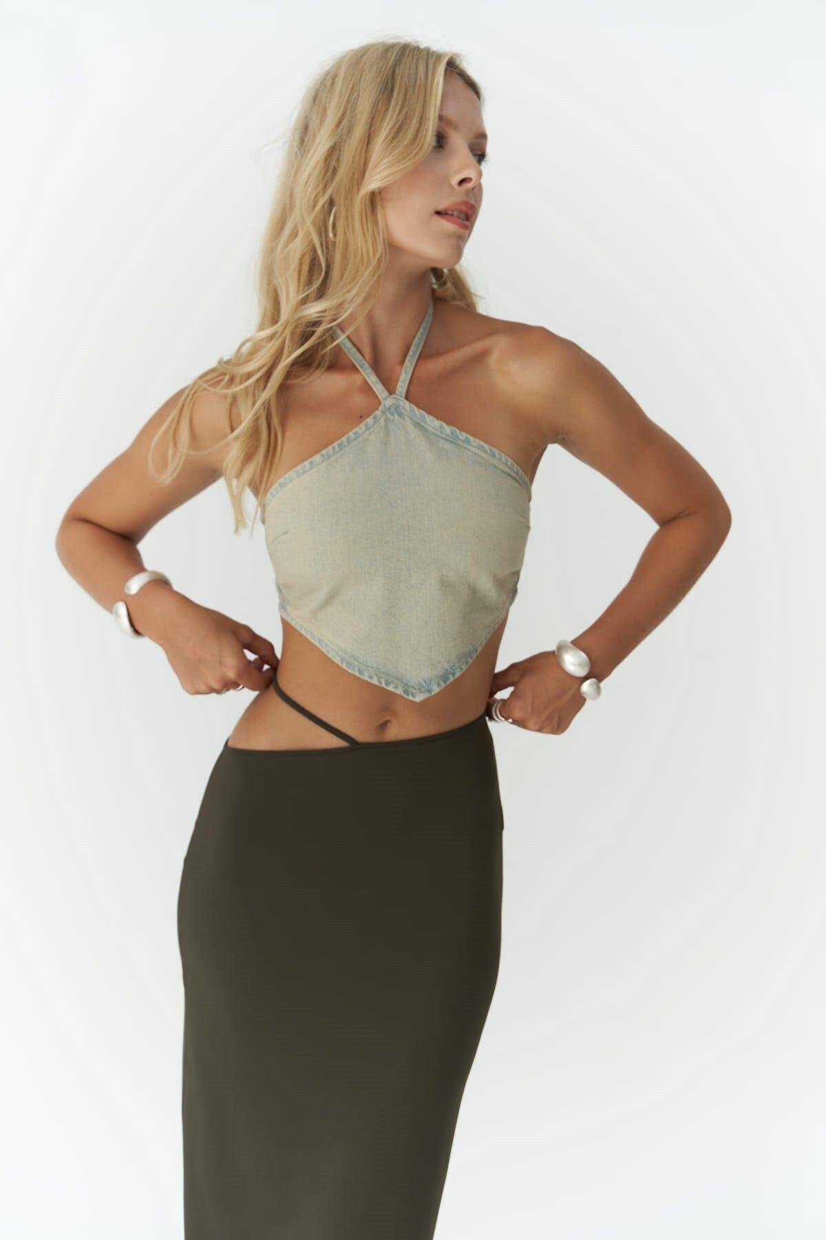 Willy Khaki Long Skirt with Rope Detail