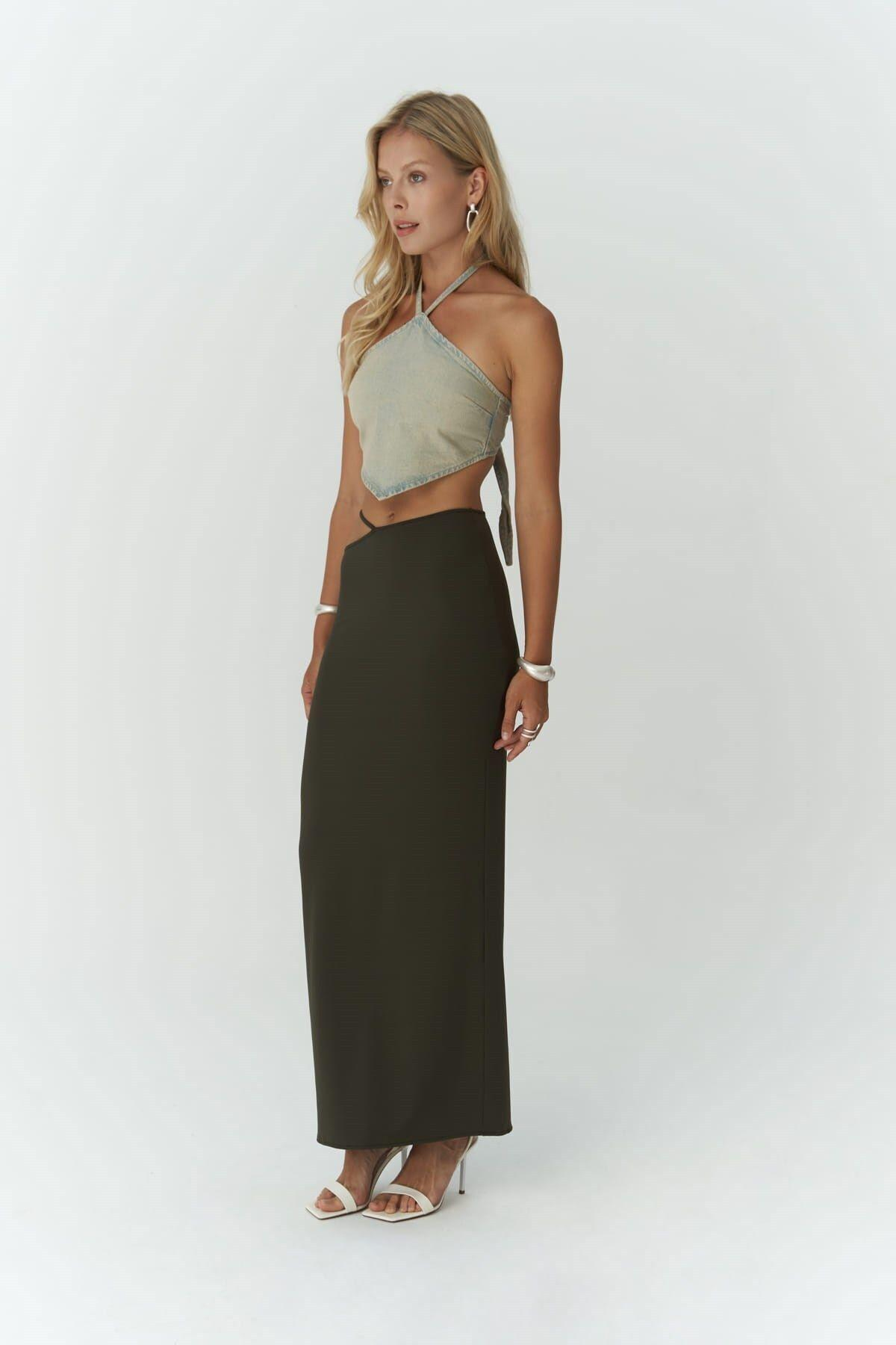 Willy Khaki Long Skirt with Rope Detail