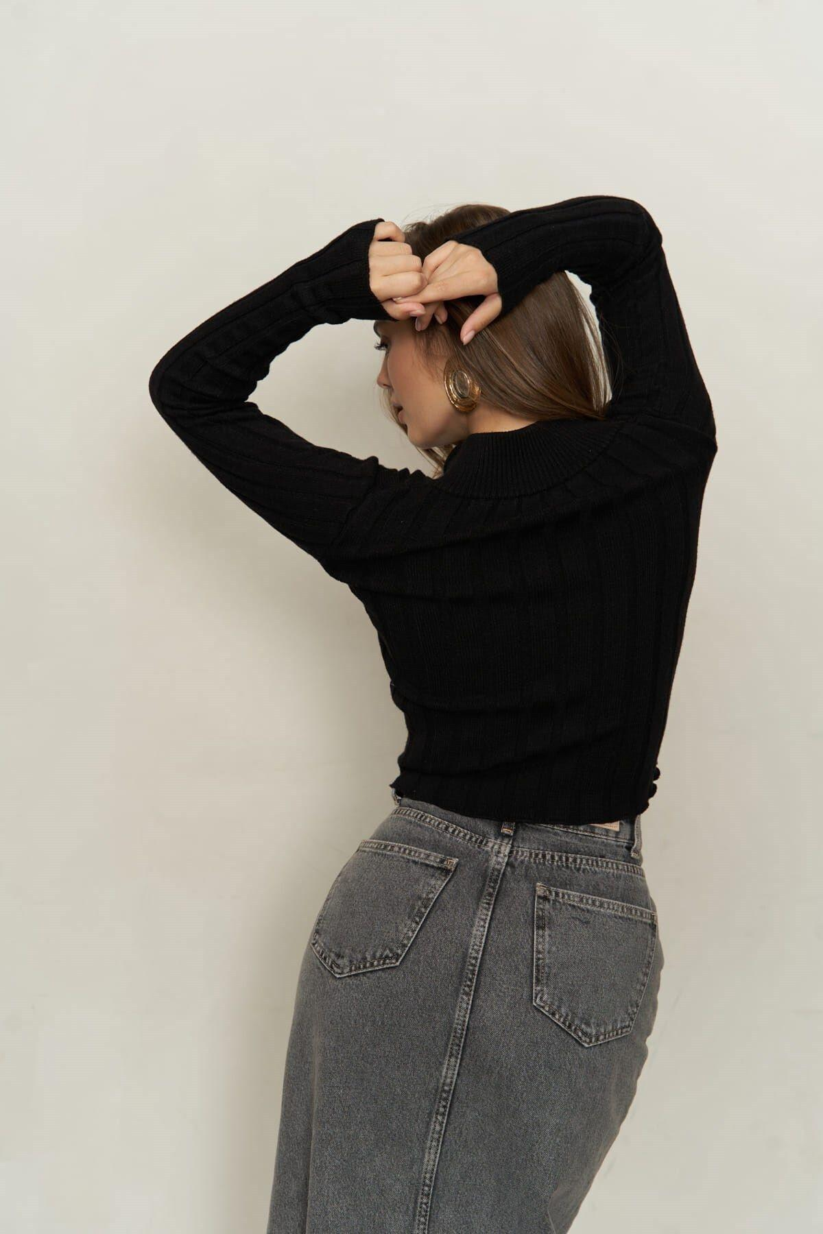 Mai Collection Wintry Ribbed Black Cardigan