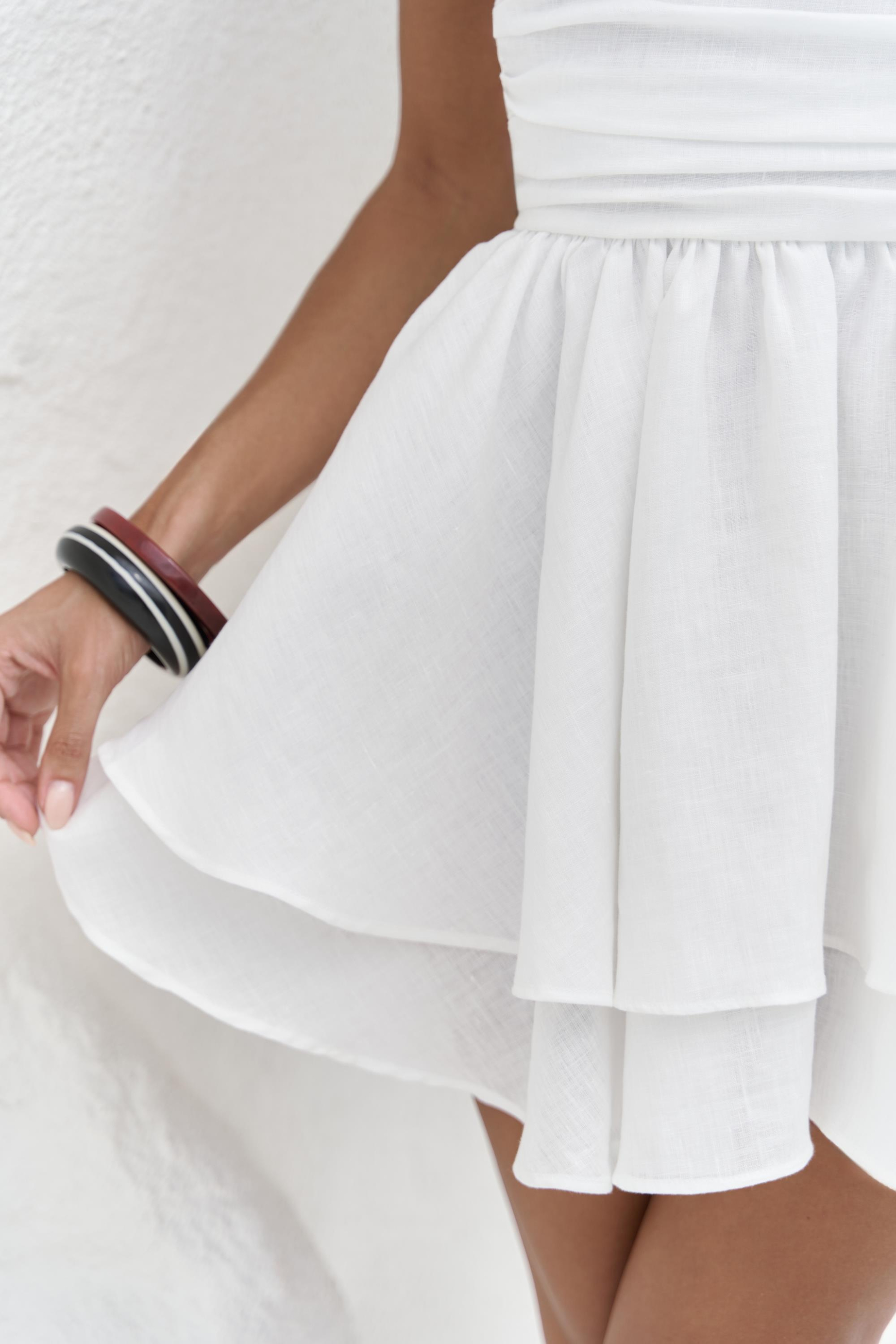 Zaneta Korsaj Detaylı Ekru Keten Mini Elbise