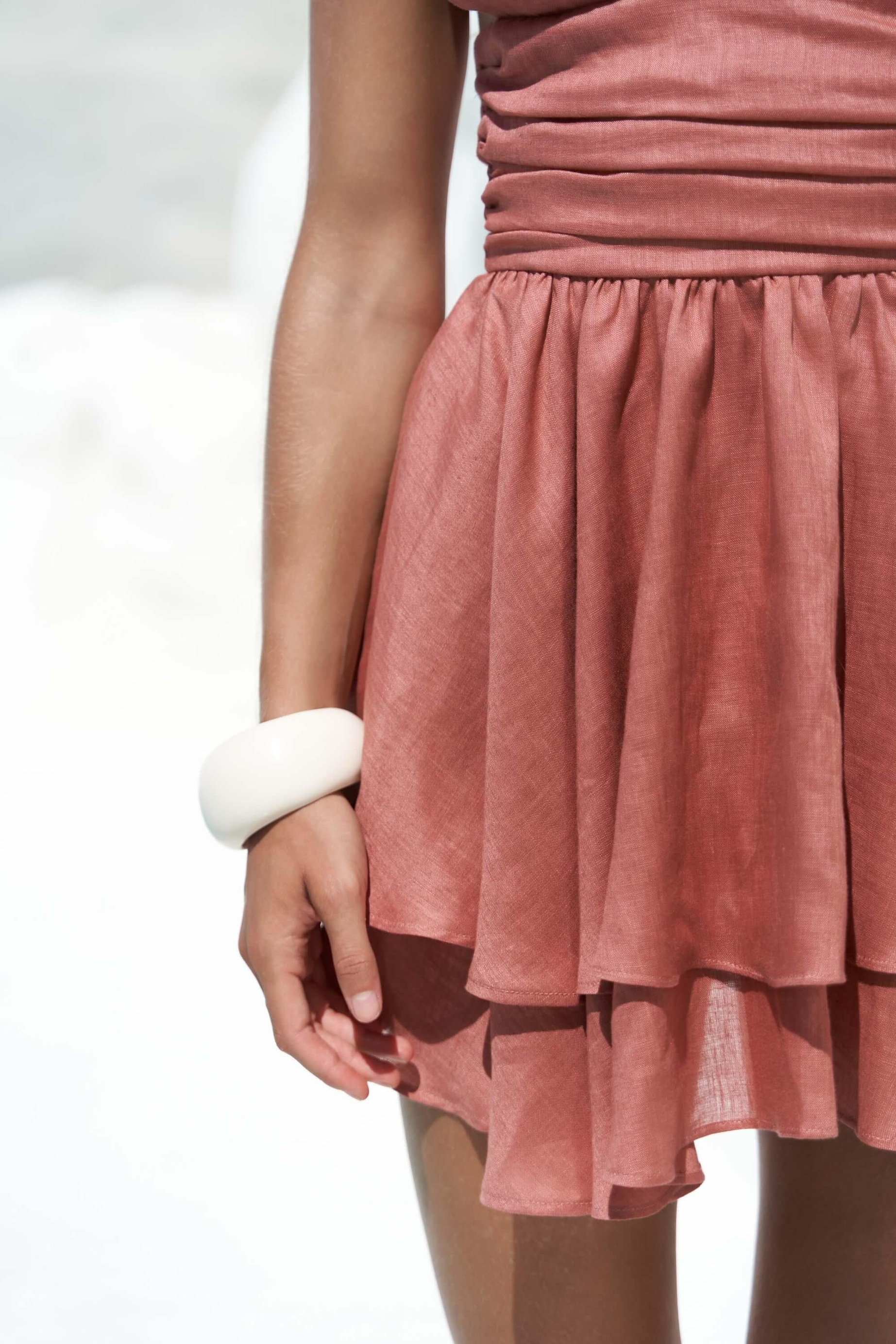 Zaneta Korsaj Detaylı Tarçın Keten Mini Elbise