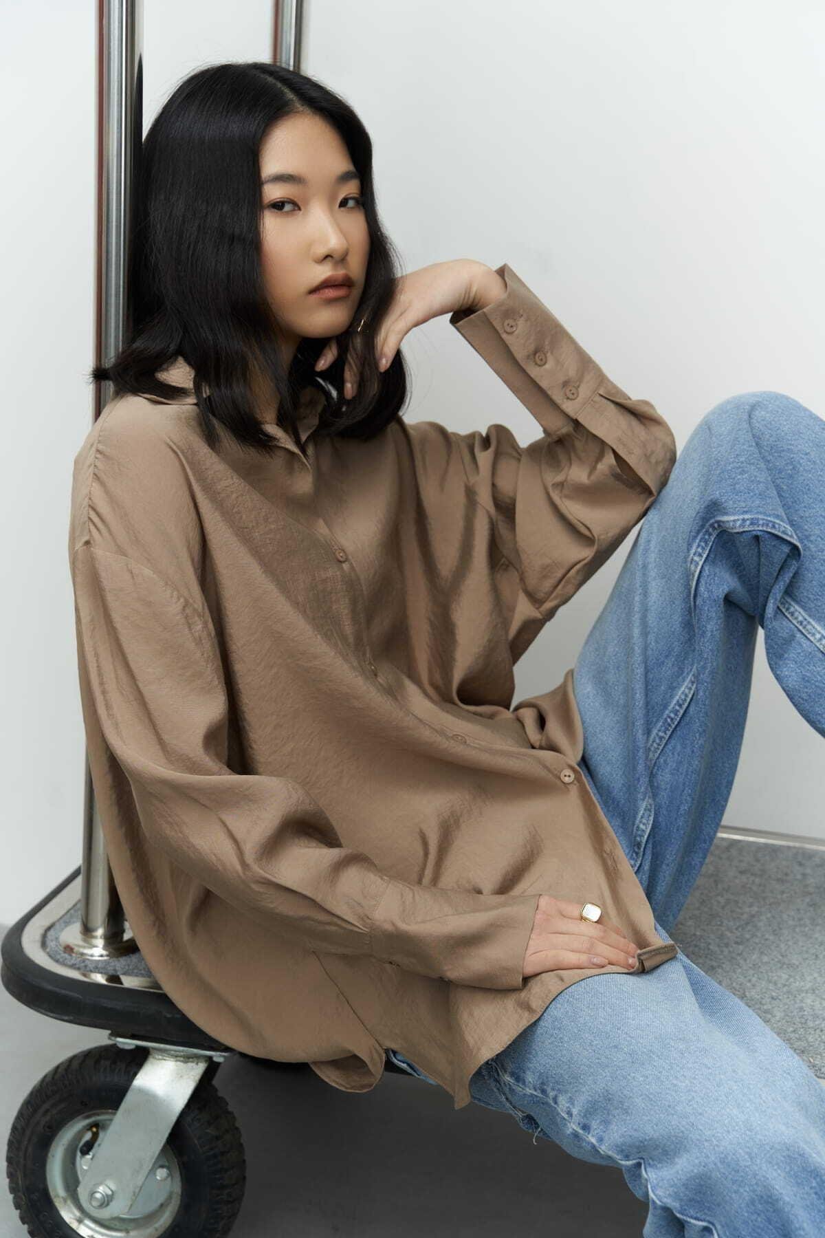 Zaria Açık Vizon Oversize Gömlek