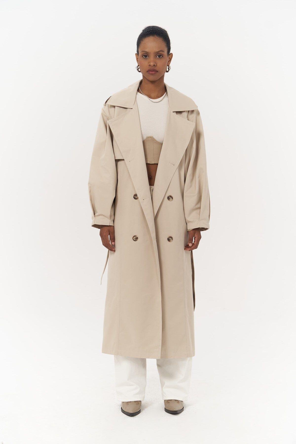 Aubree Beige Oversize Trench Coat