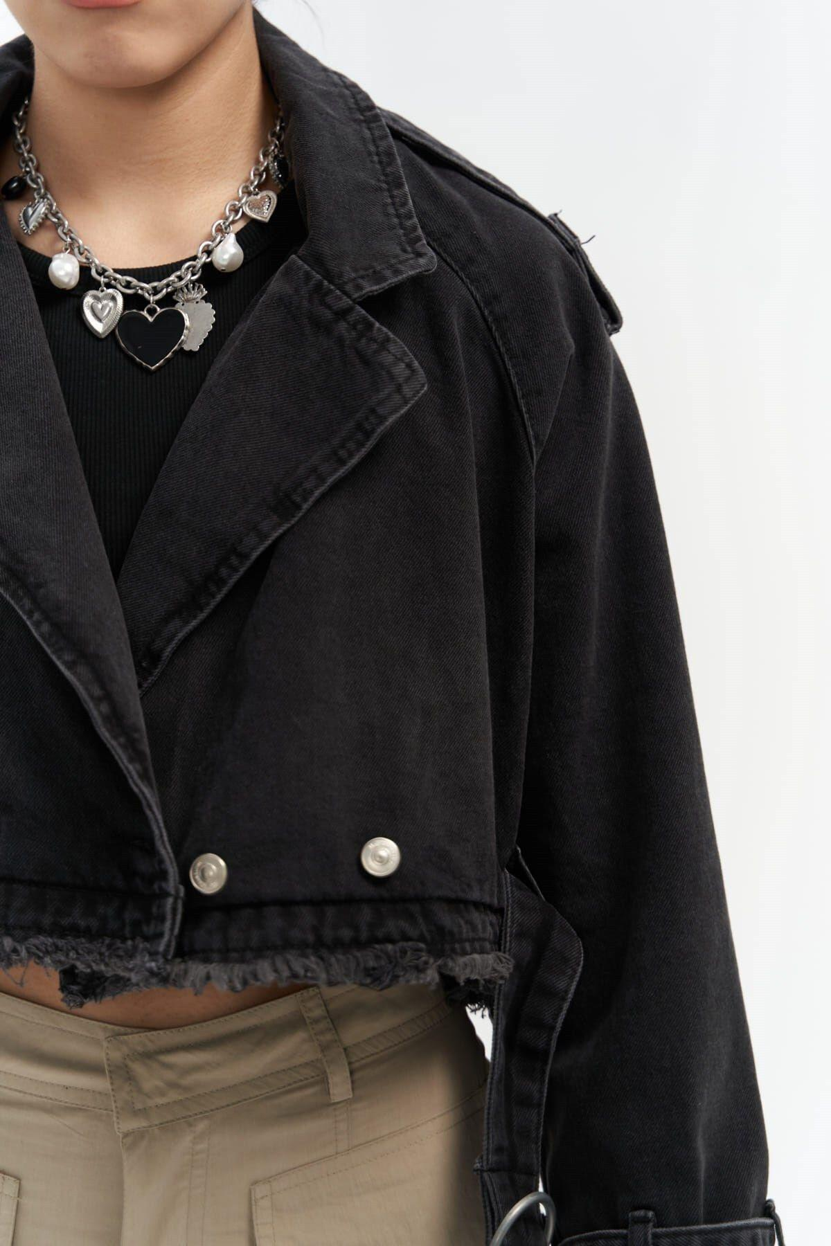 Baggy Biker Dark Gray Denim Jacket