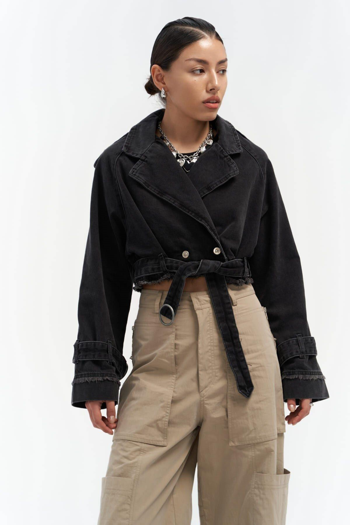 Baggy Biker Dark Gray Denim Jacket