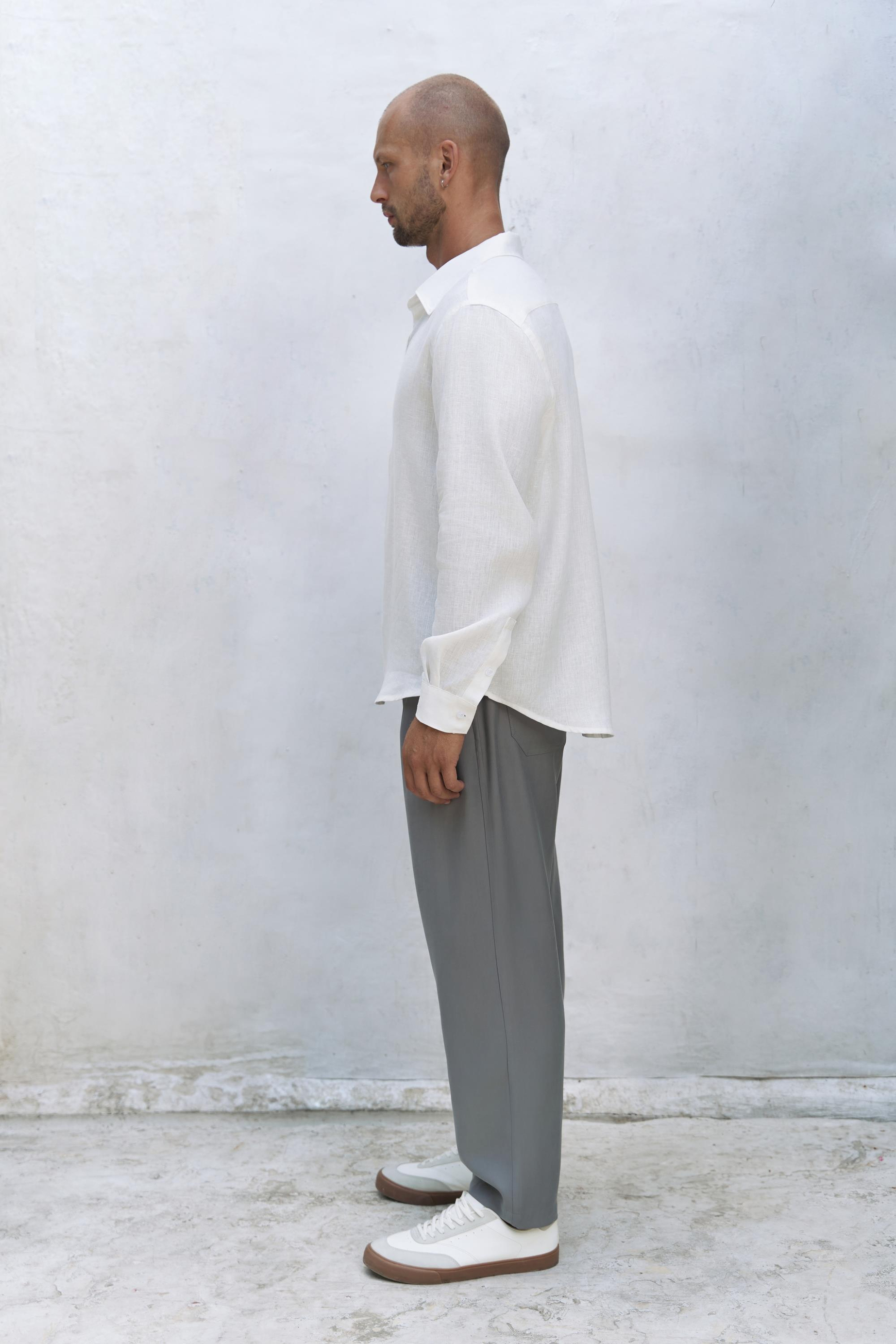 Bice Ekru Keten Oversize Erkek Gömlek