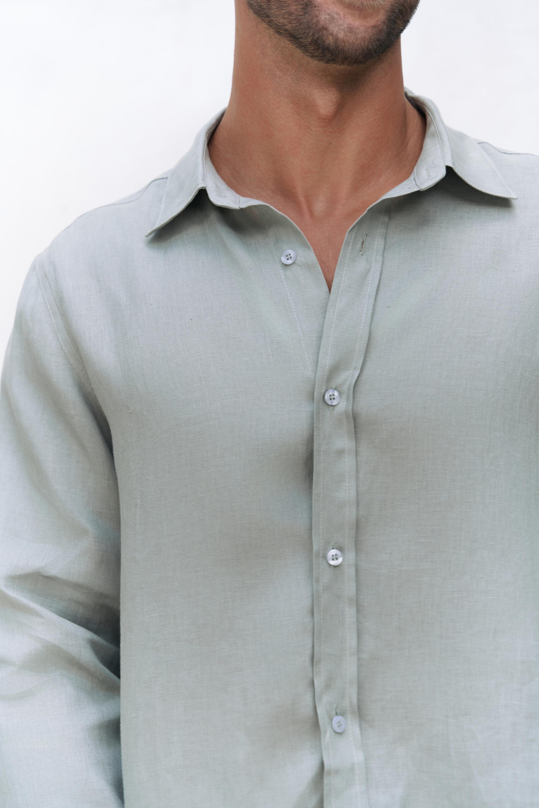 Bice Mint Keten Oversize Erkek Gömlek