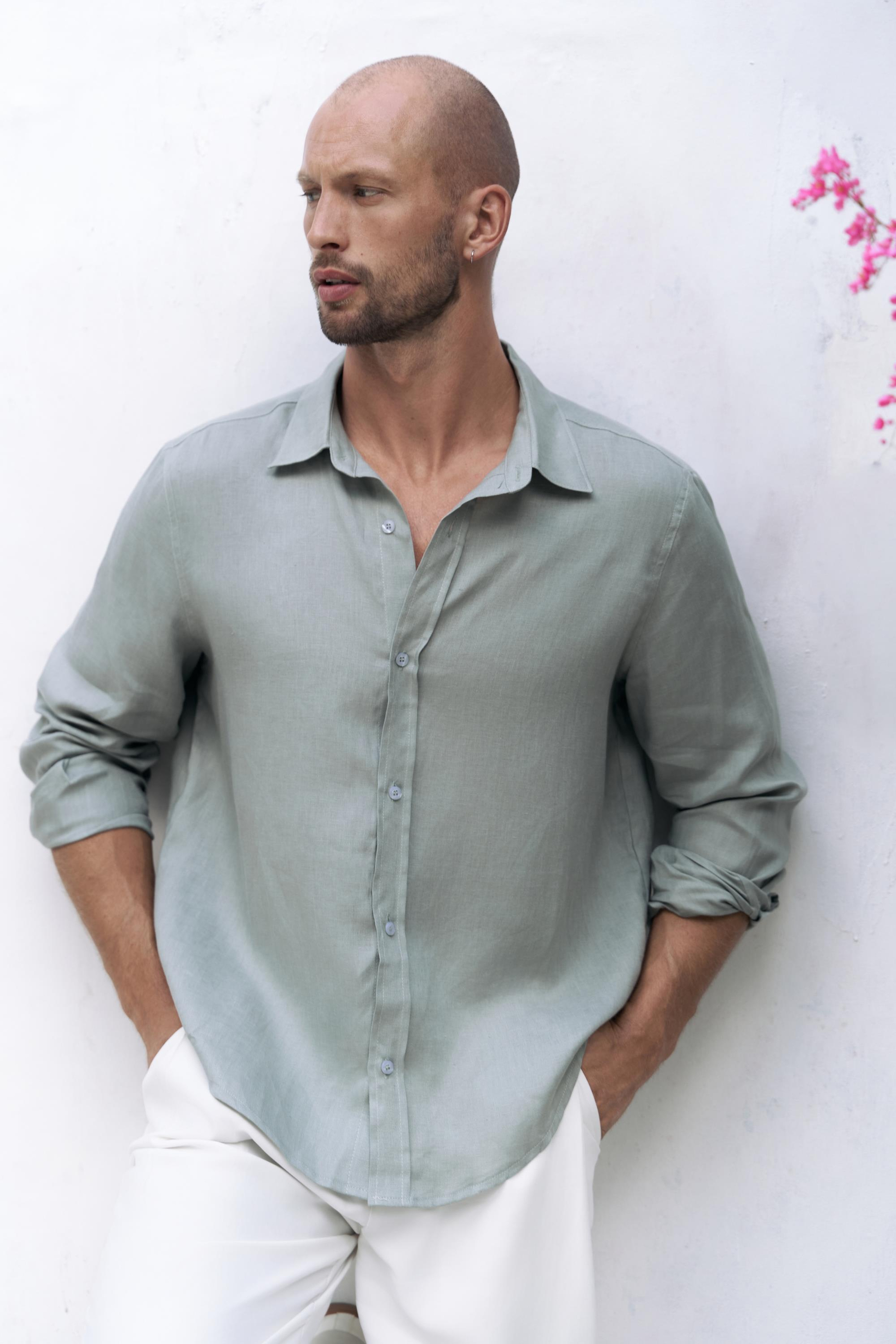 Bice Mint Keten Oversize Erkek Gömlek