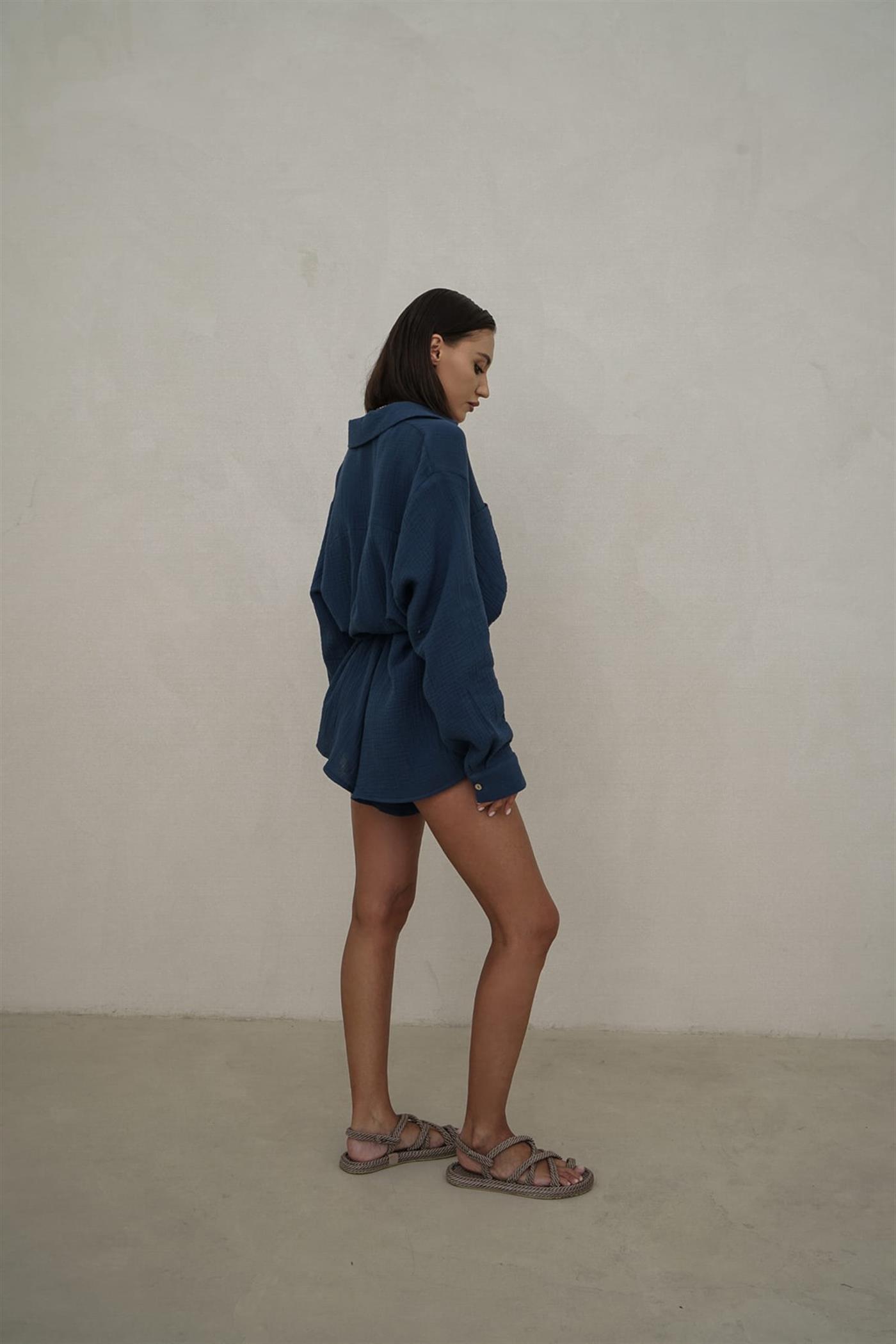 Bohemai Anetta İndigo Müslin Kısa Tulum