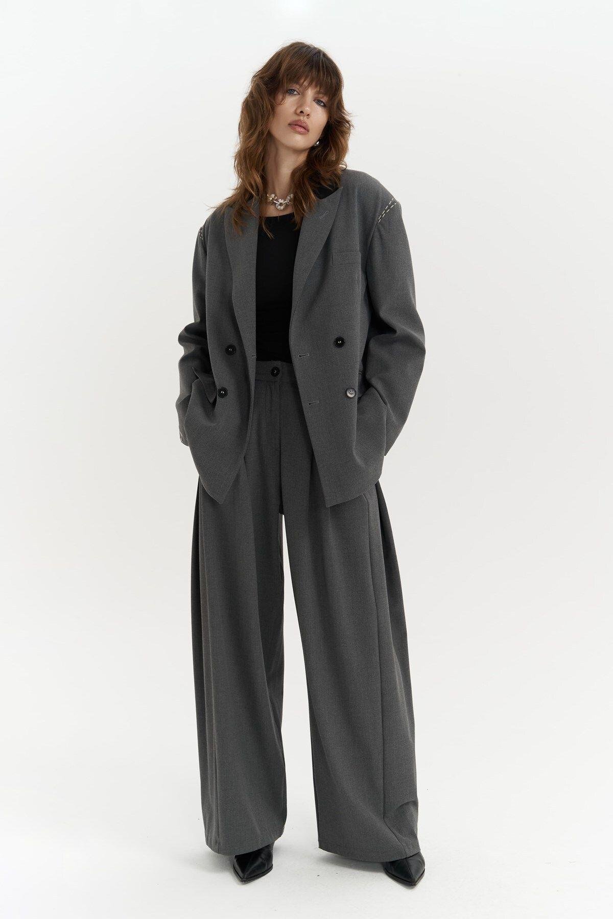 Buller Dark Gray Trousers with Belt Detail