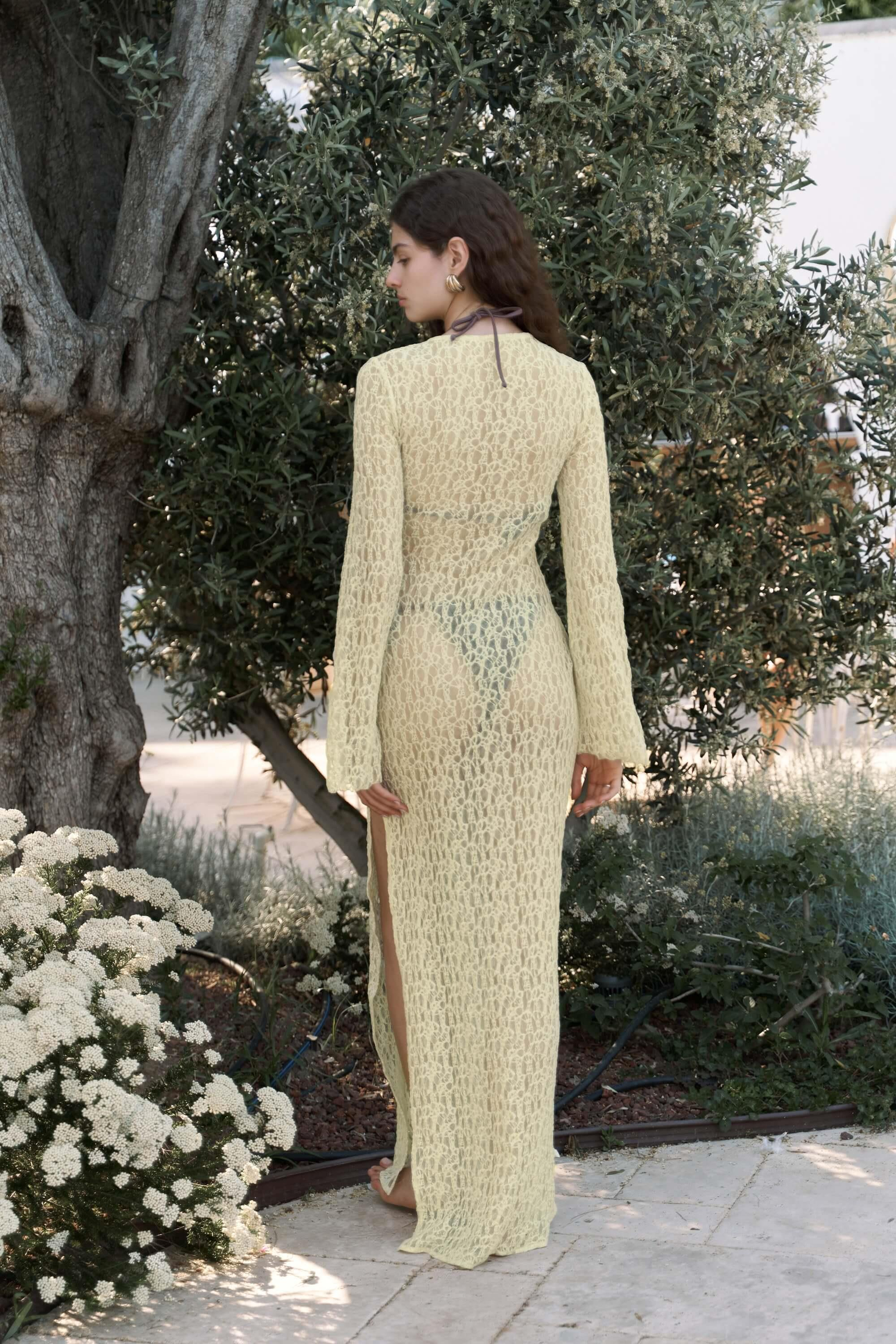 Caroline Dantelli Sarı Uzun Elbise