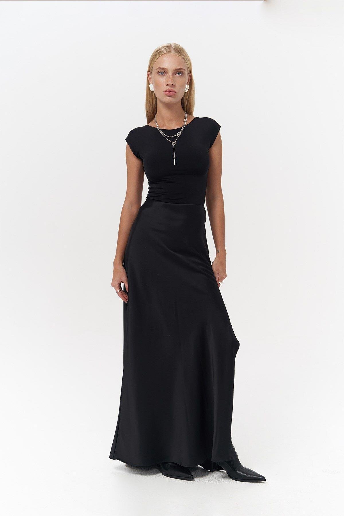 Cecil Black Satin Skirt