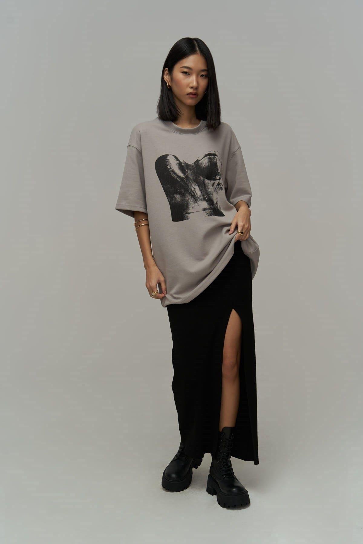 Mai Collection Corset Gray Oversize T-Shirt