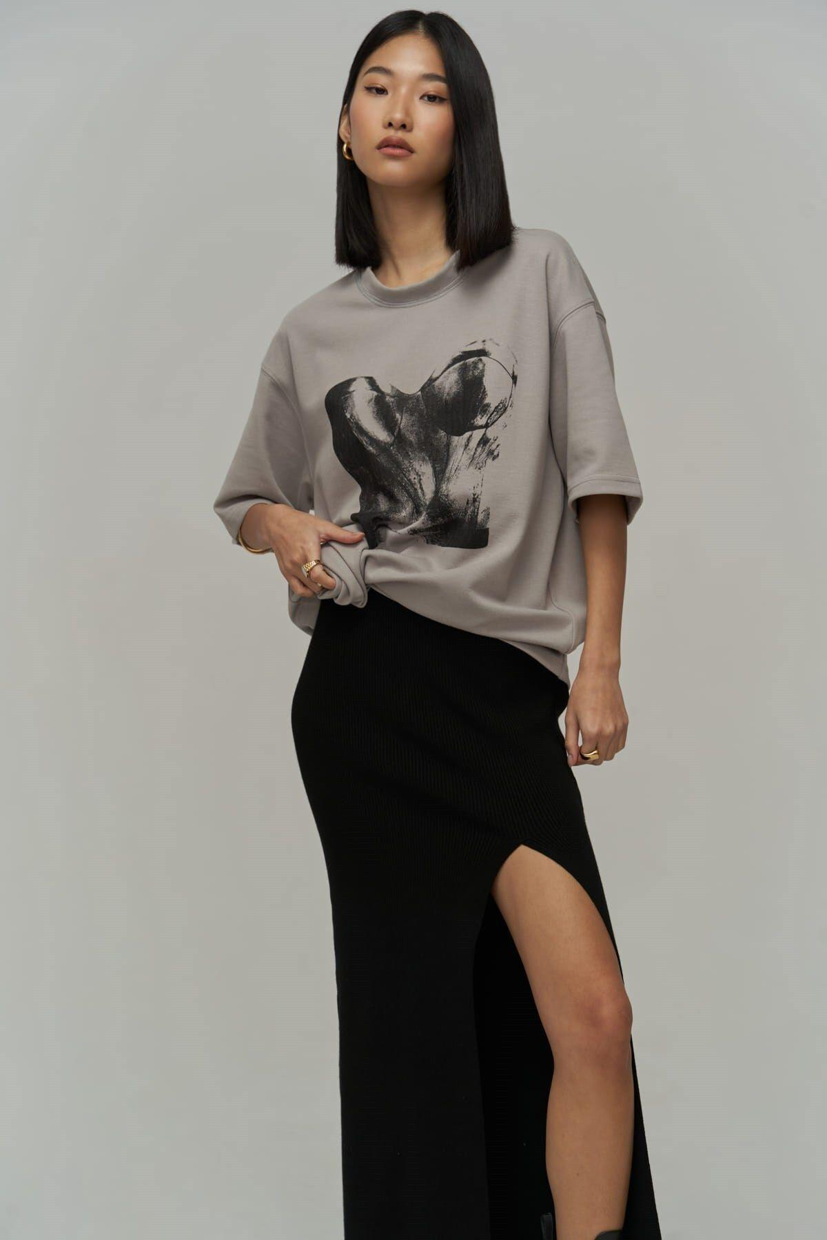 Mai Collection Corset Gray Oversize T-Shirt