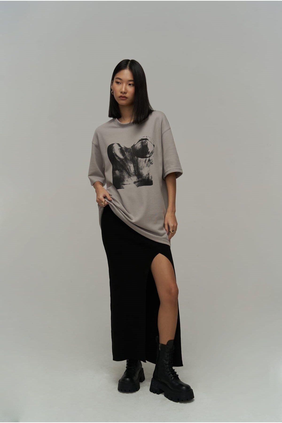 Mai Collection Corset Gray Oversize T-Shirt