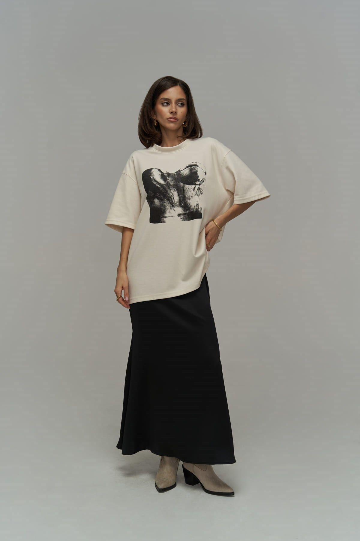 Mai Collection Corset Beige Oversize T-Shirt