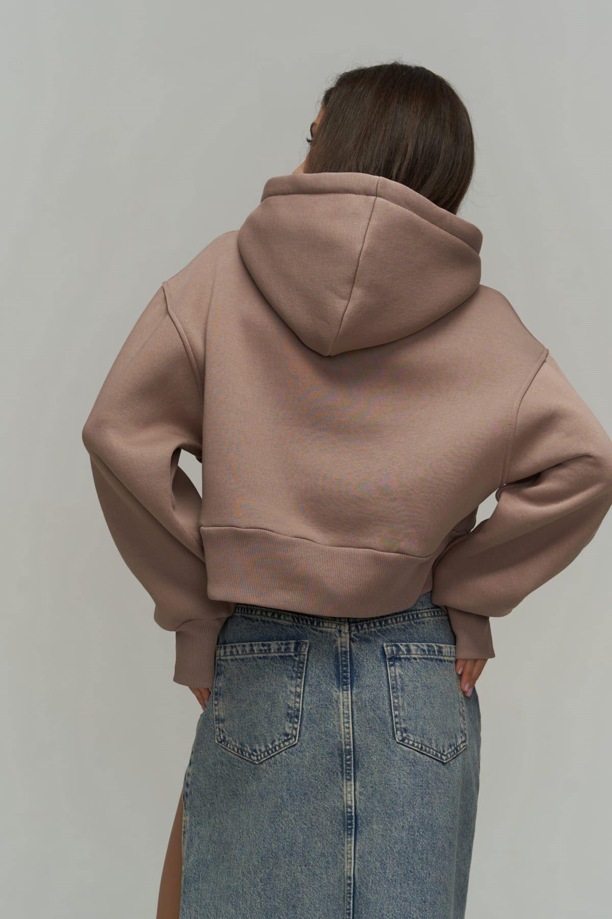 Mai Collection Creative Taupe Gray Crop Sweatshirt