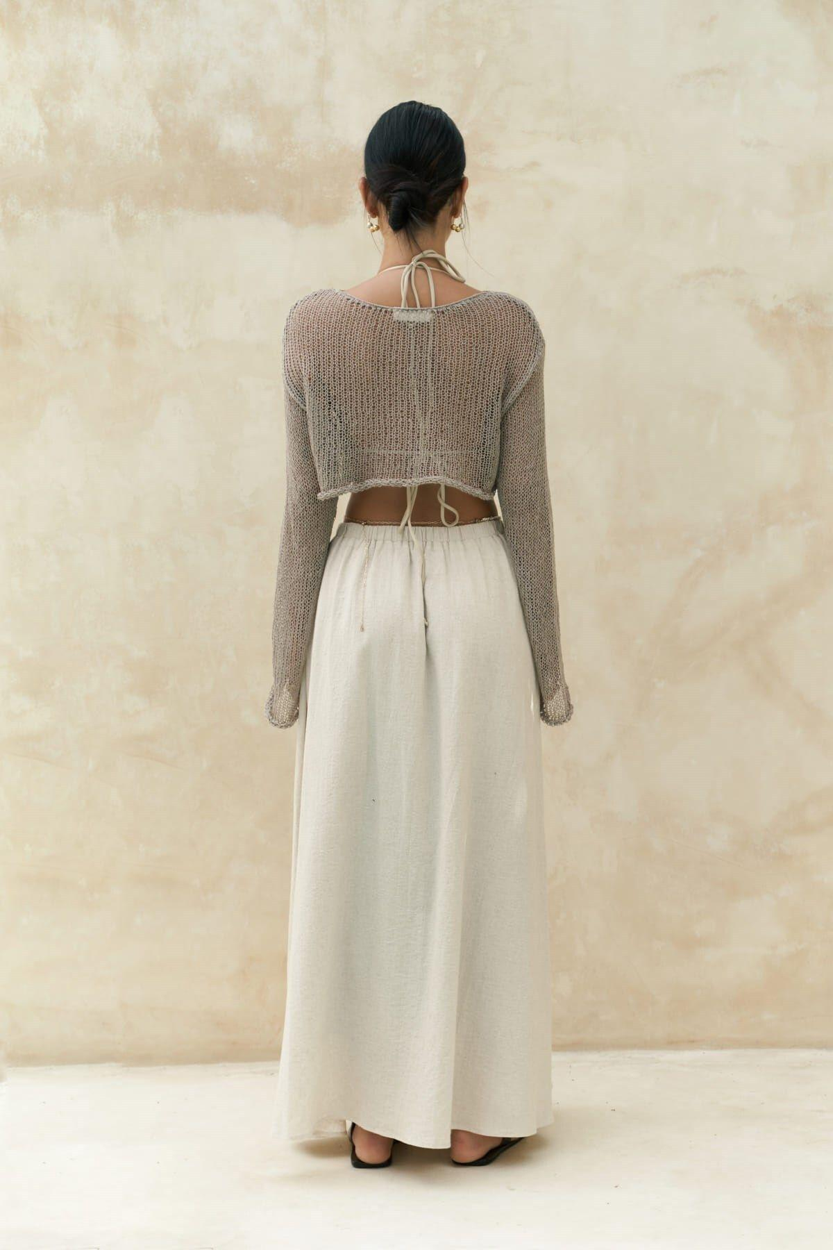 Bohemai Daisy Gray Brown Knit Crop