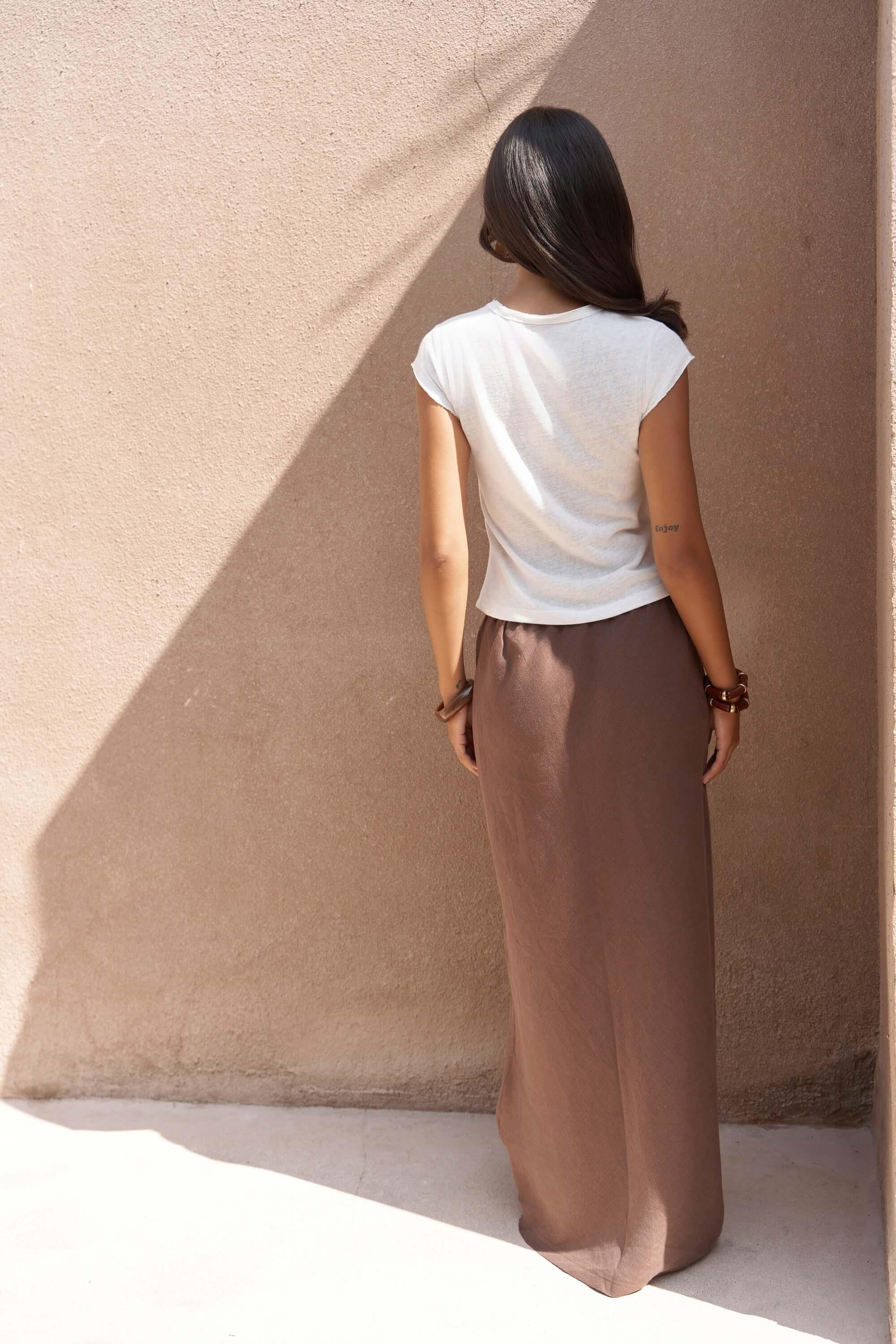 Dolly Bağcıklı Kahve Keten Etek