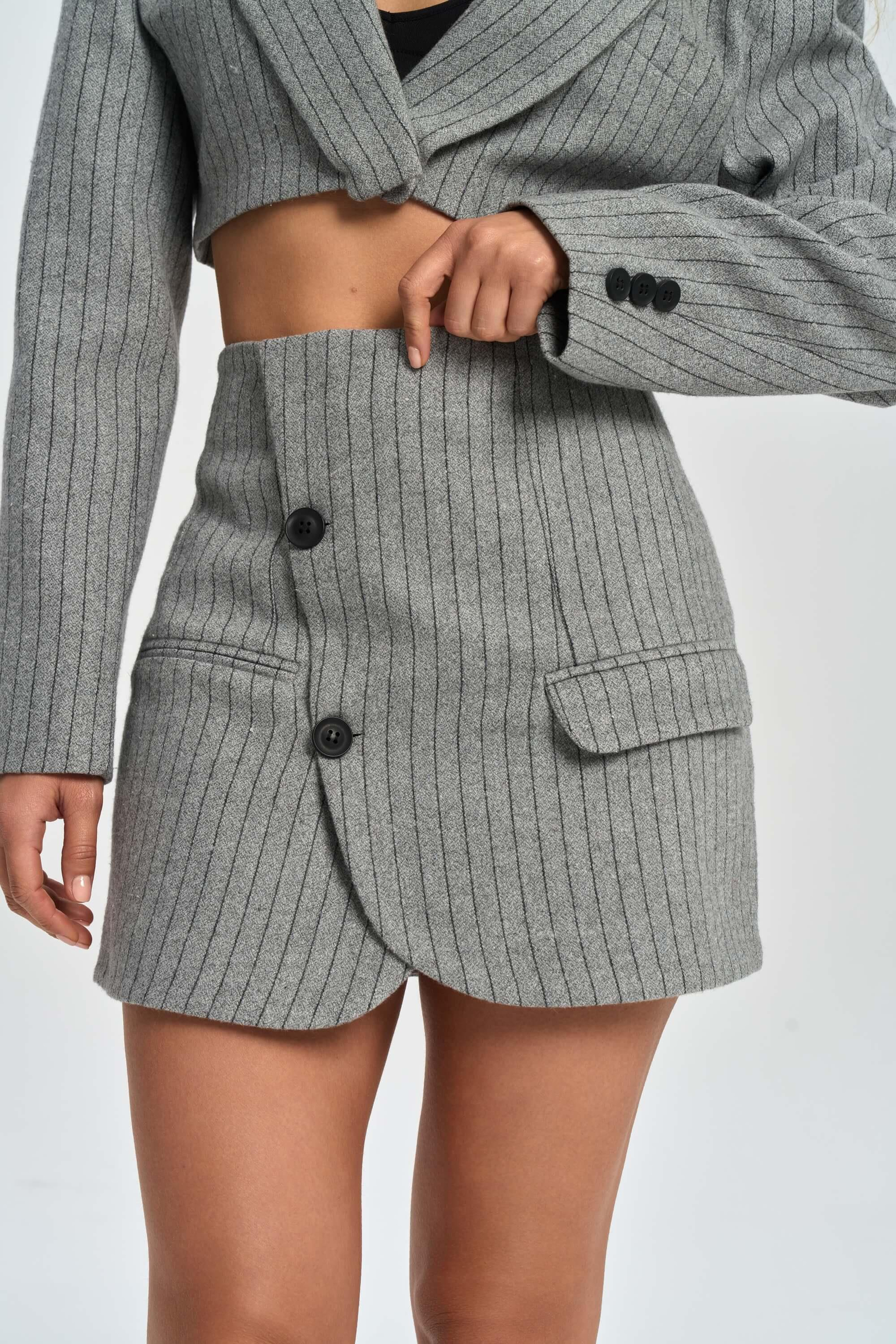Elegant Gray Jacket-Skirt Set